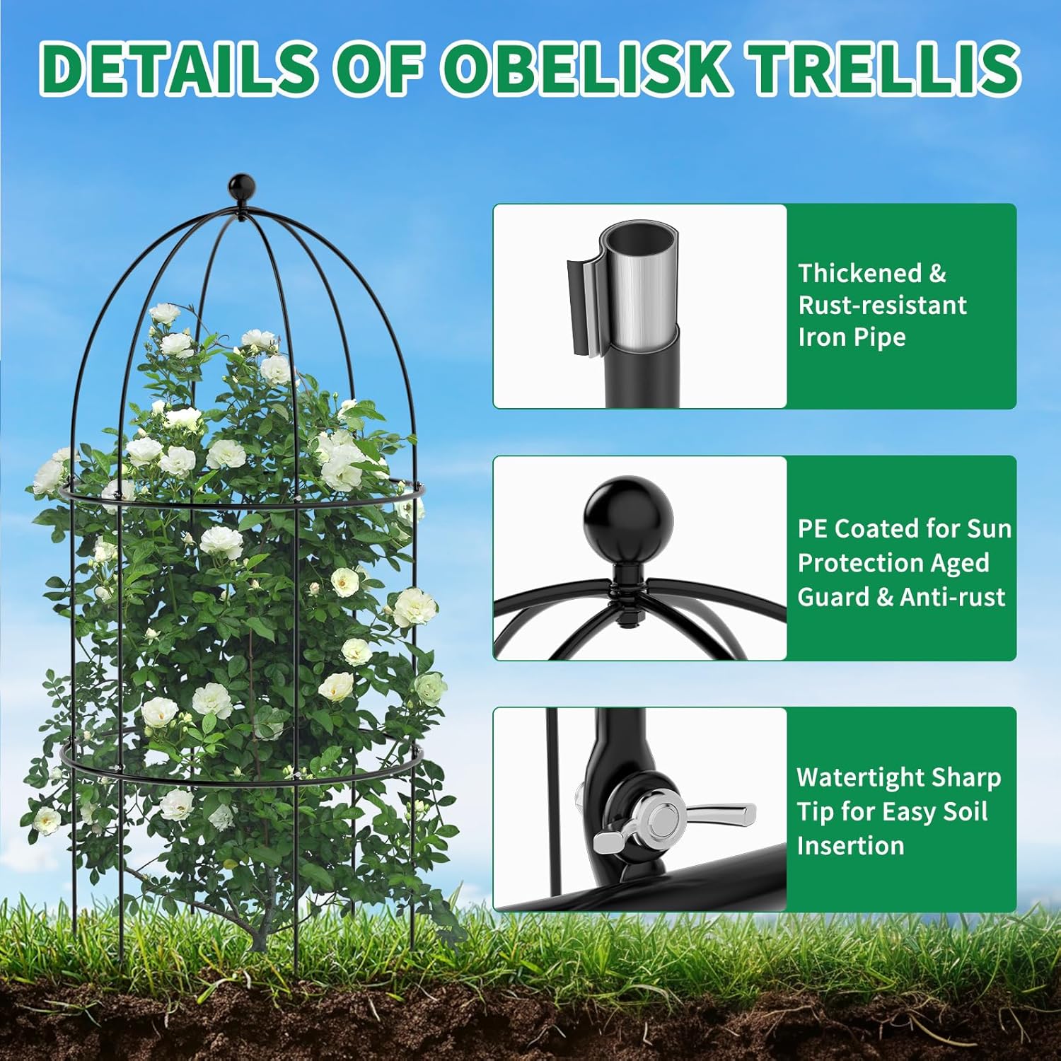 3 Pack Metal Plant Cage Support, 31.5" H Peony Support Tomato Cage Garden Rose Obelisk Trellis Supports Tower for Clematis Vine Jasmine Supports Outdoor Indoor