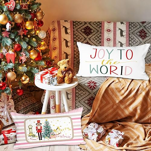 Miniatura 3 de Lanpn Juego de 4 fundas de almohada de madera navideña de 12 x 20 pulgadas, cascanueces decorativas, rectangulares, largas, de 12 pulgadas, para