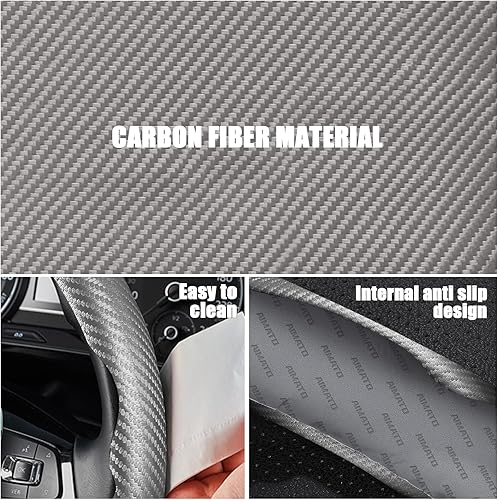 Miniatura 10 de Funda de volante de fibra de carbono de 3 piezas, protector para volante de automóvil con forro antideslizante, microfibra transpirable universal