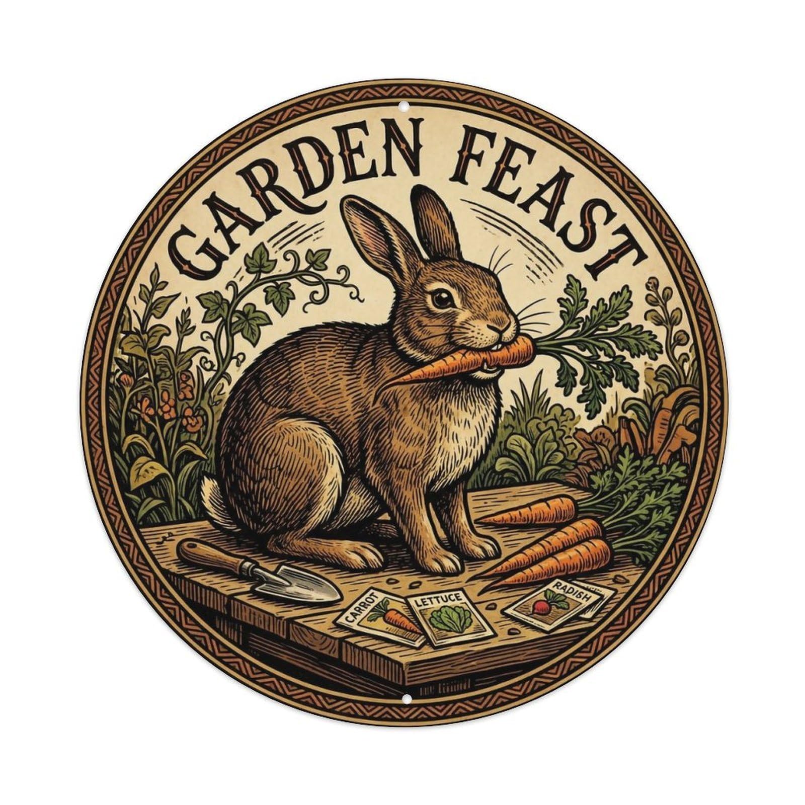 Brown Rabbit Carrot Vintage Animal Decor 2 Metal Tin Sign