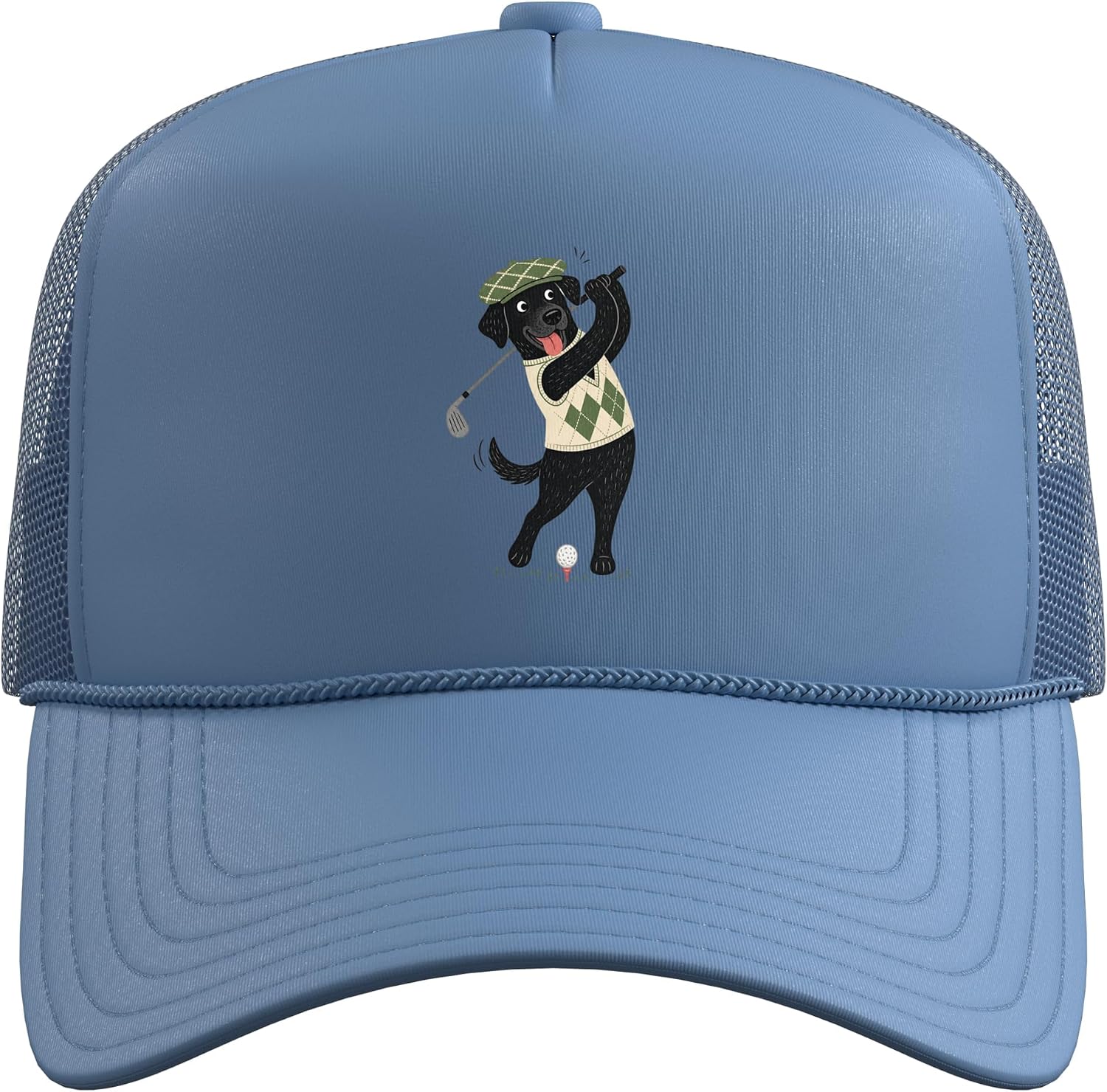 Funny Black Labrador Playing Mini Golf Cute Golfer Trucker Hat with Adjustable Mesh Back image 2