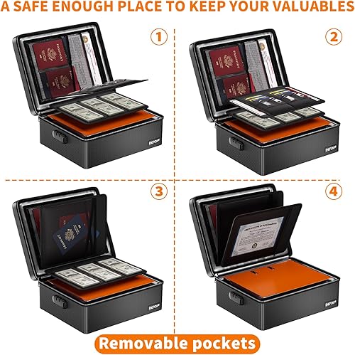 Miniatura 8 de ENGPOW Caja de documentos ignífuga con cerradura, resistente al agua, con aislamiento térmico, caja de seguridad rígida con cremallera ignífuga,