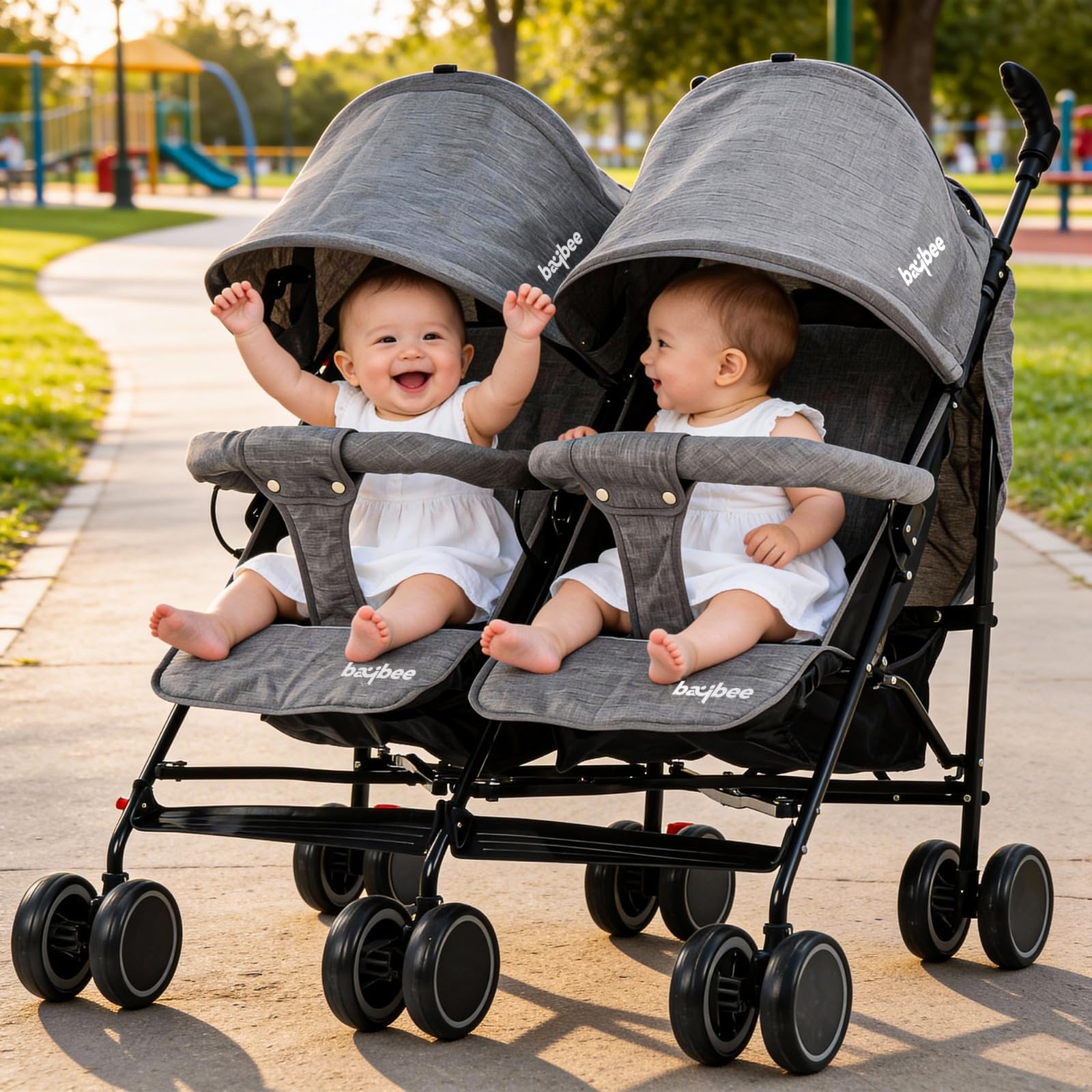 Baybee Twin Stroller - 2-in-1 for Twins & Siblings -6