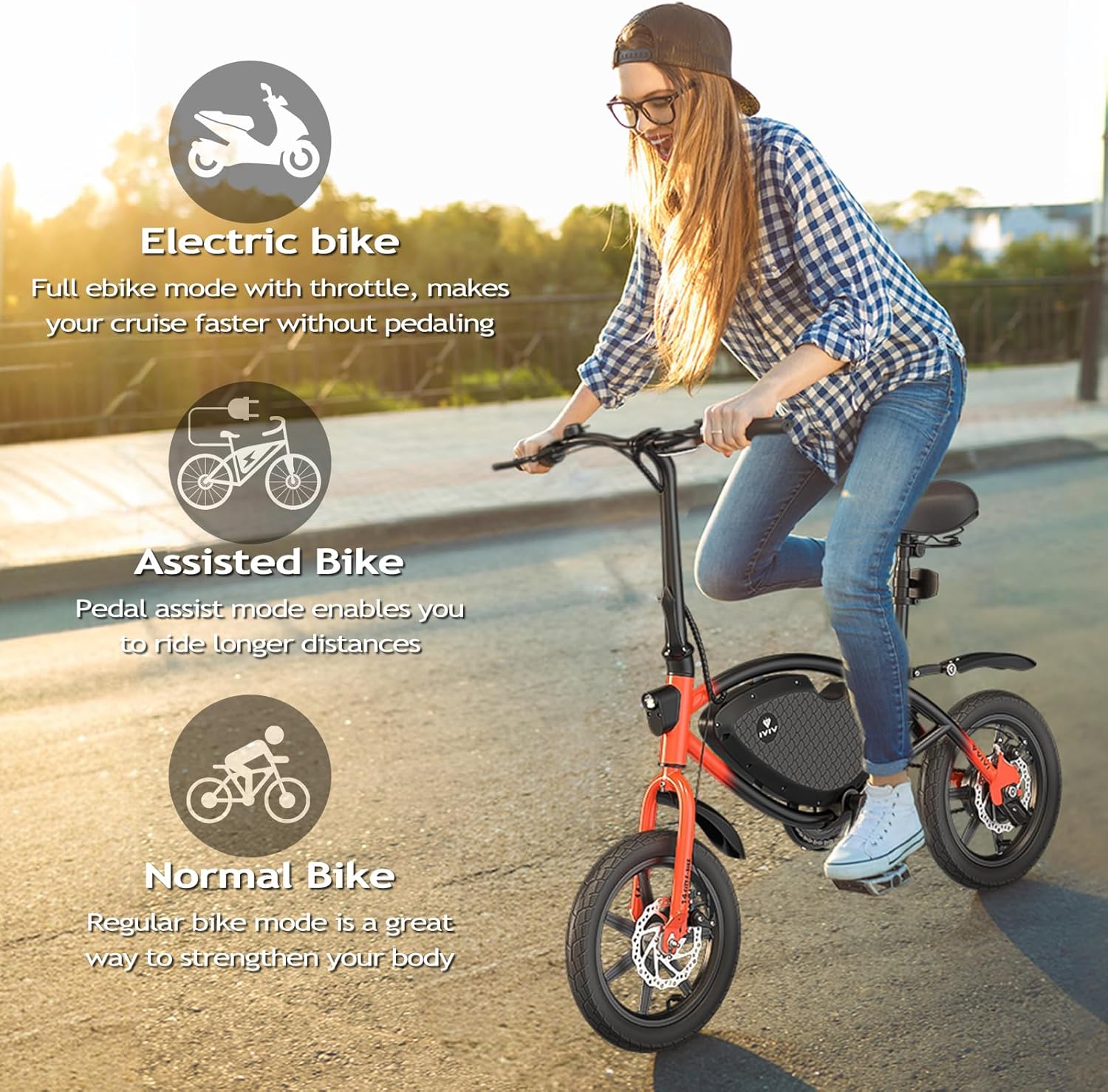 Vivi PONY01 Electric Bike, 14" Electric Bicycle for Adults and Teens Peak 500W Motor 48V 374.4WH Battery, Max 40 Miles Range(Pedal-Assist) & Top 20 Mph, Cruise Control, SGS Certified to UL2849