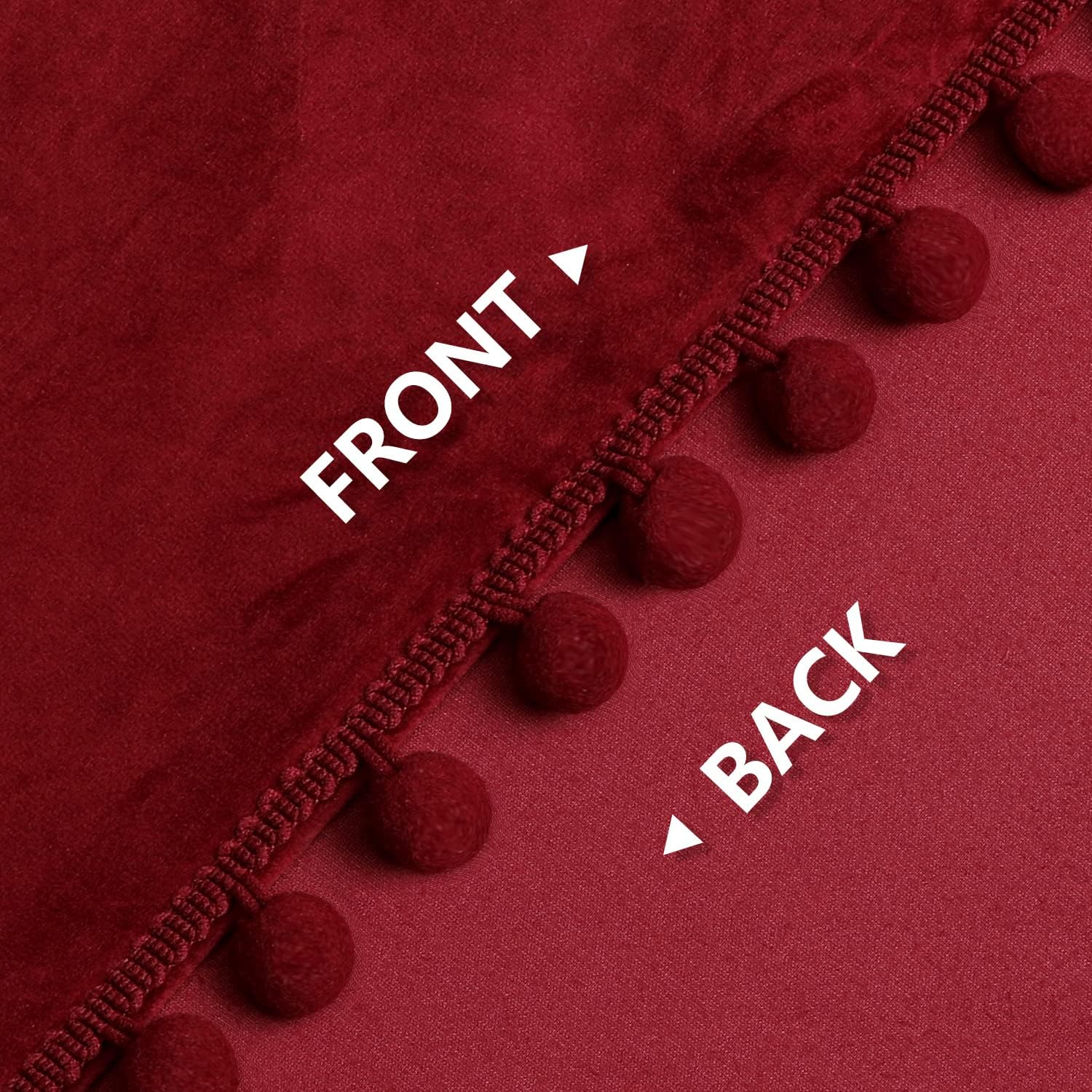 Benedeco Burgundy Velvet Curtains for Bedroom Window with Pom Pom, Super Soft Luxury Drapes, Room Darkening Thermal Insulated Rod Pocket Curtain for Living Room, W52 by L120 inches, 2 Panels