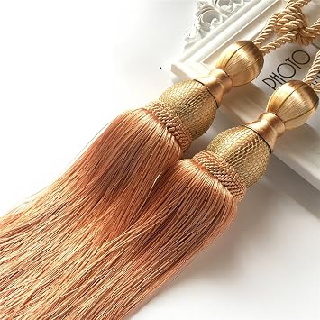 1 Pair Tassels Curtain Rope Tiebacks Champagne Drapery Tassel Clip Buckle Holdback Decorative Hand-Knitted Cotton Tiebacks Champagne