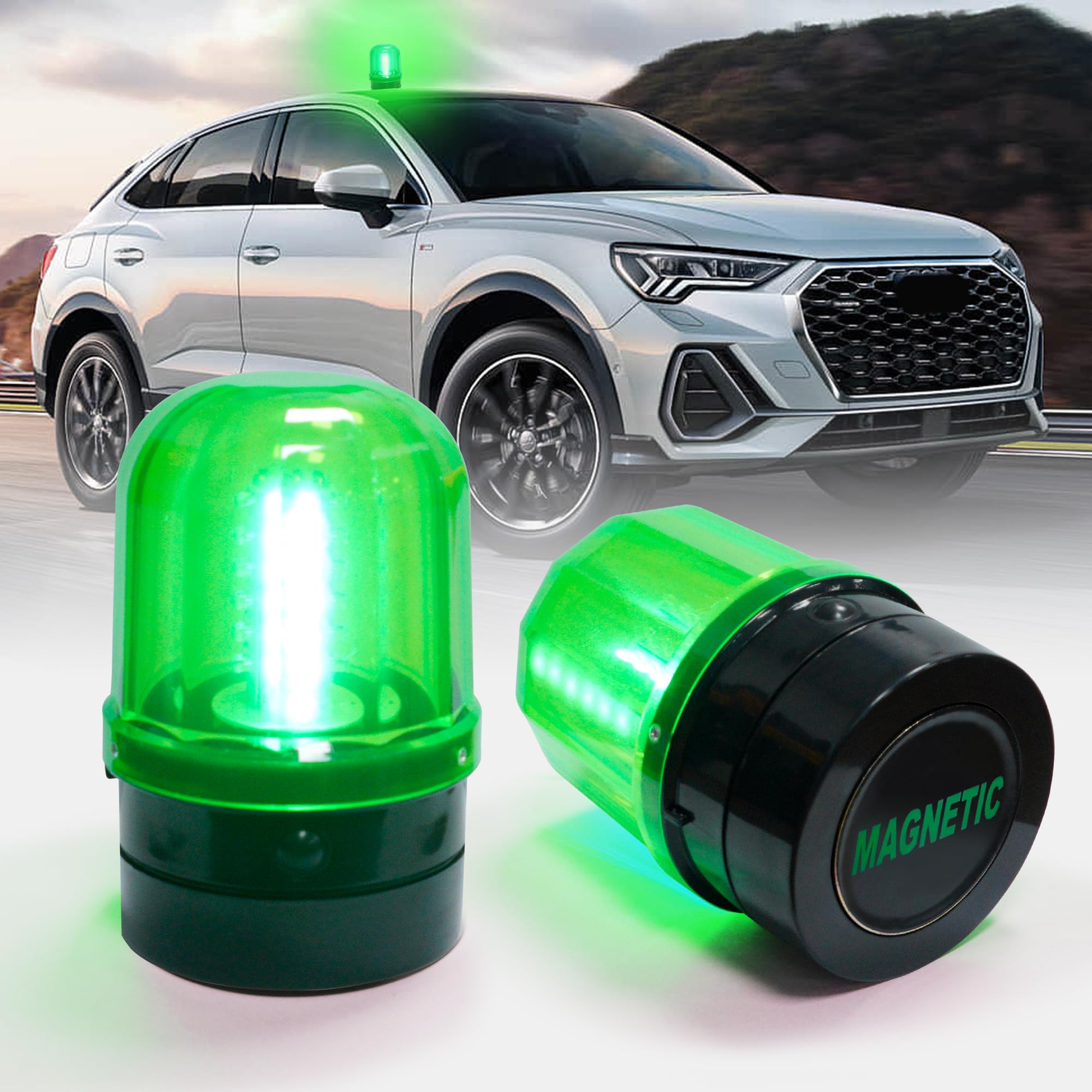 6" Green Rotating Flashing Beacon Light, LED Strobe Rotating Light with Magnetic Base for Vehicle Forklift Truck Tractor Golf Carts UTV Car Bus and Club Party Show Bar(Green, 1 Pack