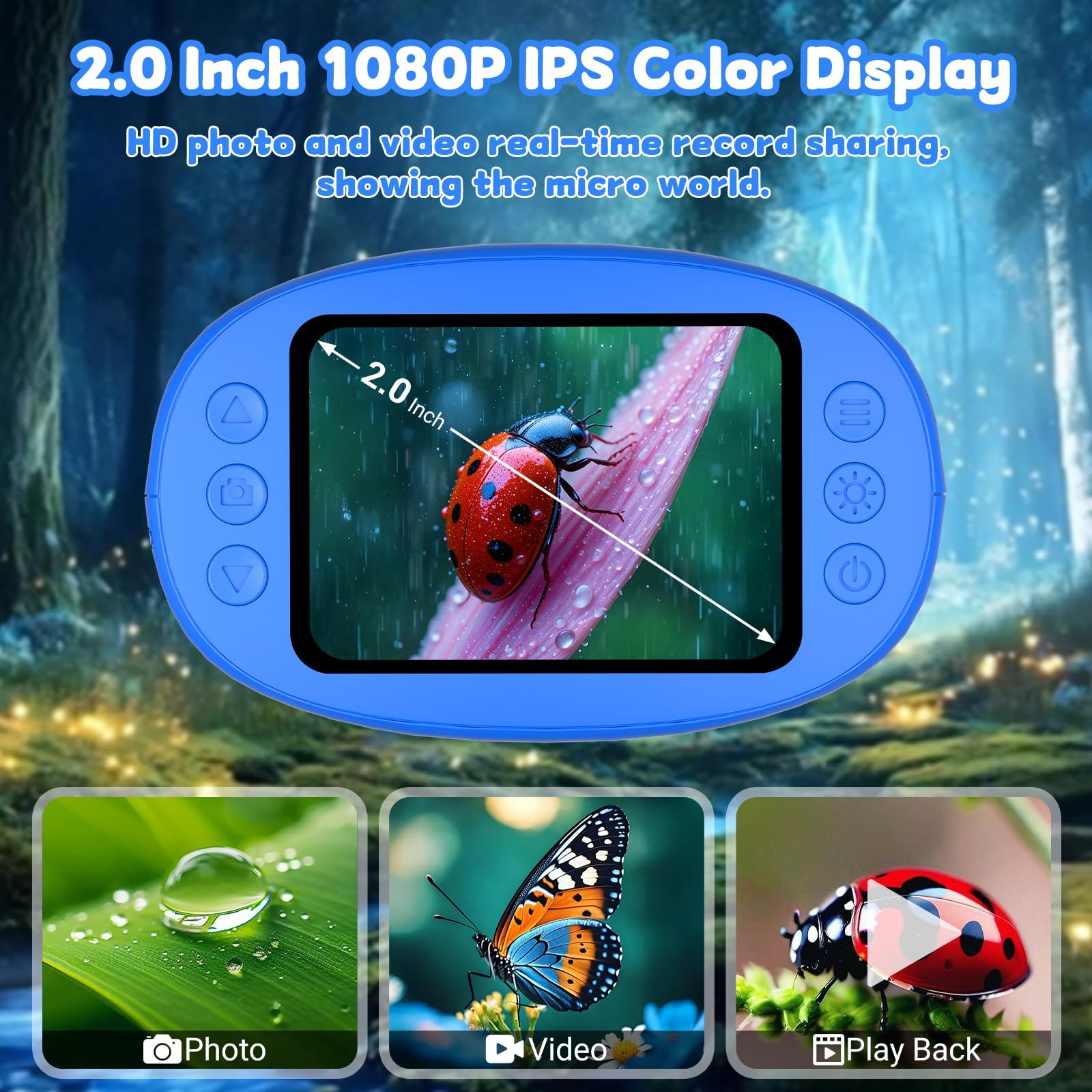 Kids Microscope: 1000X&1080P&2.0''IPS Handheld Microscope Pocket for Kids - Photo Video Mini Portable Miniscope - Science Edu Toys Ideas Gifts for Boys Girls Ages 3+(Blue) - 4