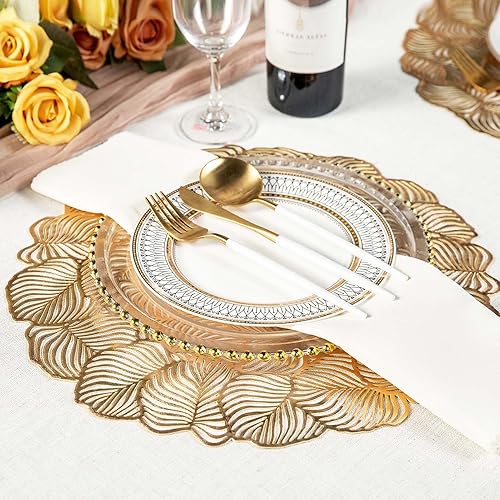Miniatura 2 de Evevda Juego de 6 manteles individuales dorados de vinilo redondos de 15 pulgadas para cocina, decoración del hogar, accesorios de centro de mesa de