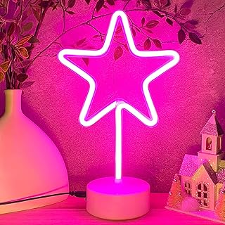 Star Neon Sign Neon LED Light, USB/Battery Operated Neon Sign with Base ...