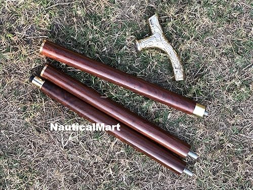 Miniatura 4 de Bastón de latón con mango estilo Fritz con eje de madera de haya marrón