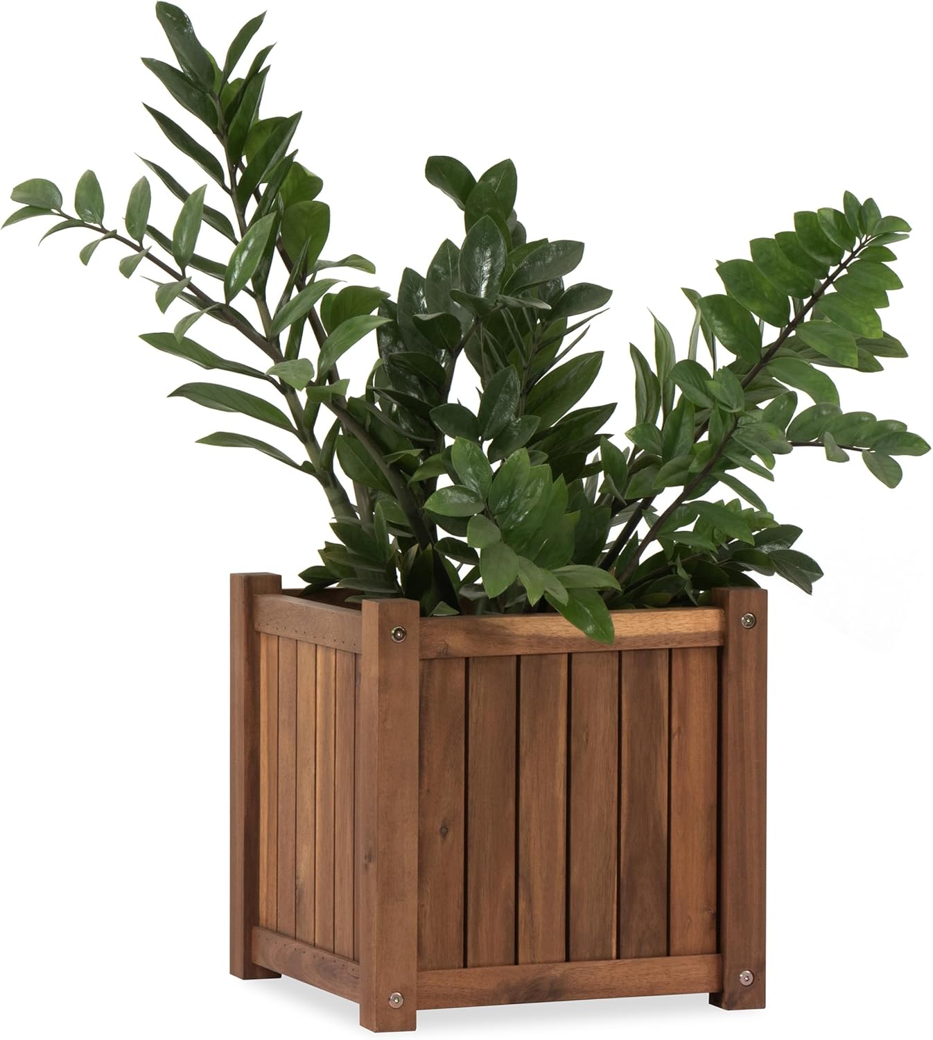 Acacia Wood Planter Box  Durable Square Flower Pot for Garden or Indoor Decor  13.19 Inch Natural Wooden Plant Box for Storage  Rustic Style for Outdoor & Farm Use