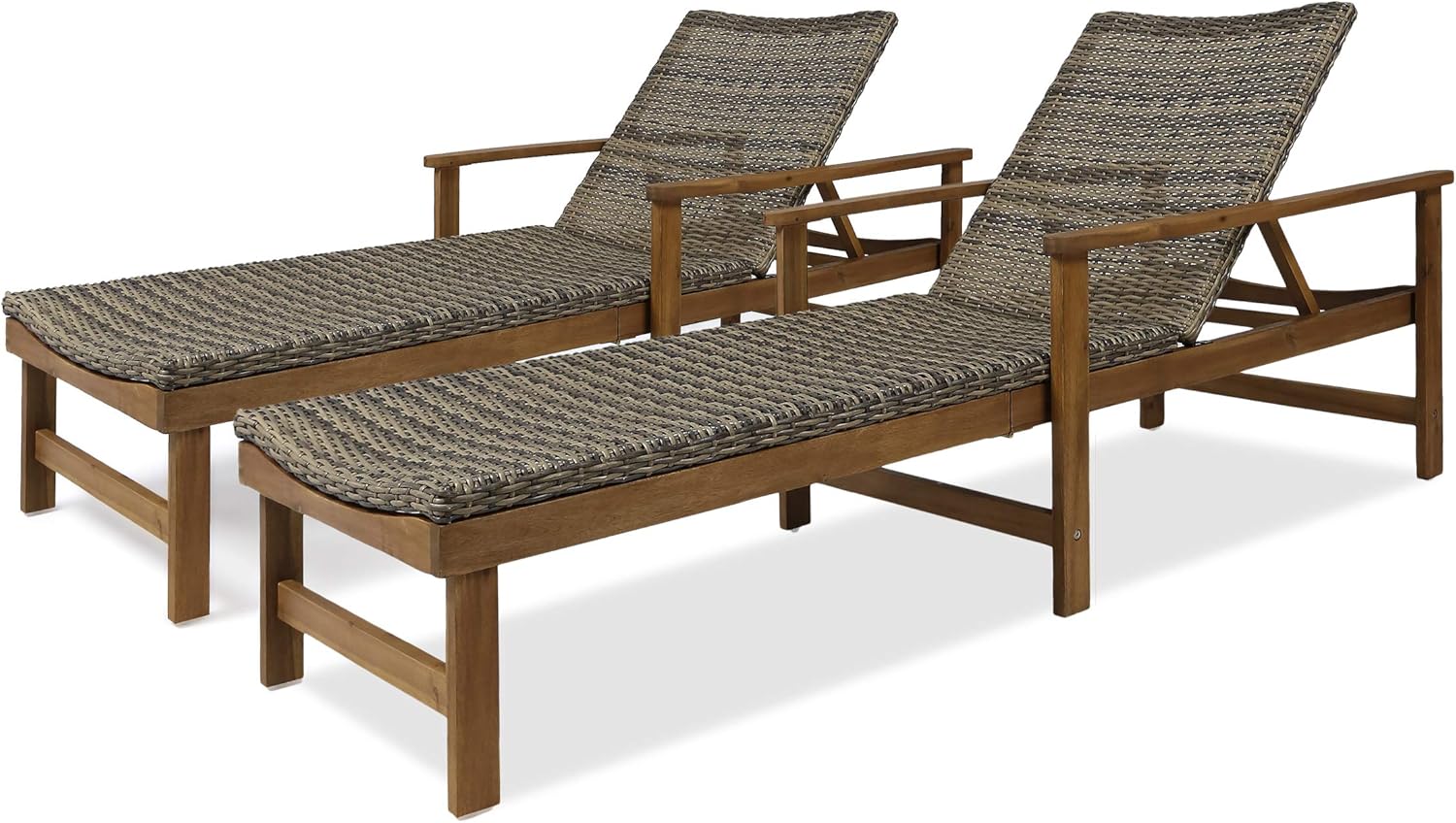 GDFStudio Noble House Hampton Outdoor Acacia Wood Chaise Lounge in Gray (Set of 2)