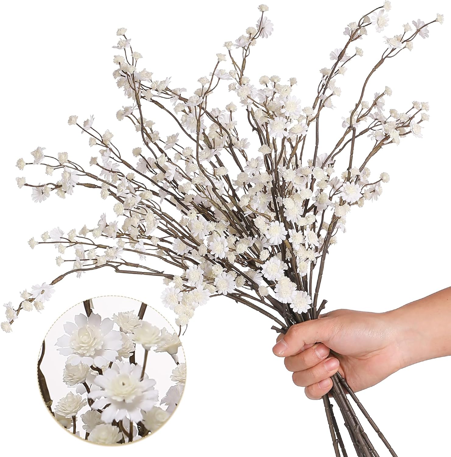 Senseya 10 Stems Artificial Baby Breath Flowers, Real Touch Faux Flowers with Long Stems for Tall Vase, Table Centerpieces & Indoor Home Decor – White