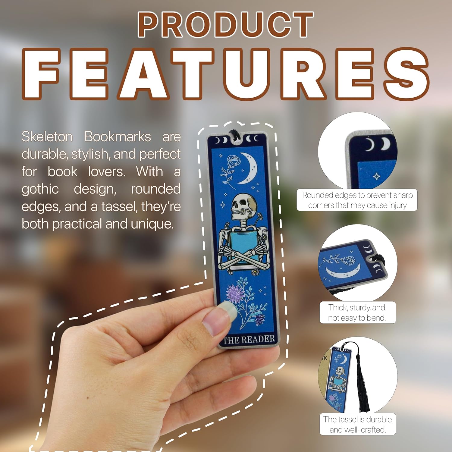 Skeleton Tarot Metal Bookmark with Tassels – Funny Gothic Horror Bookmarks, Unique Skull Tarot Card Bookmark for Book Lovers – Perfect Gift for Women, Men, Teens on Christmas (Black) - Image 5