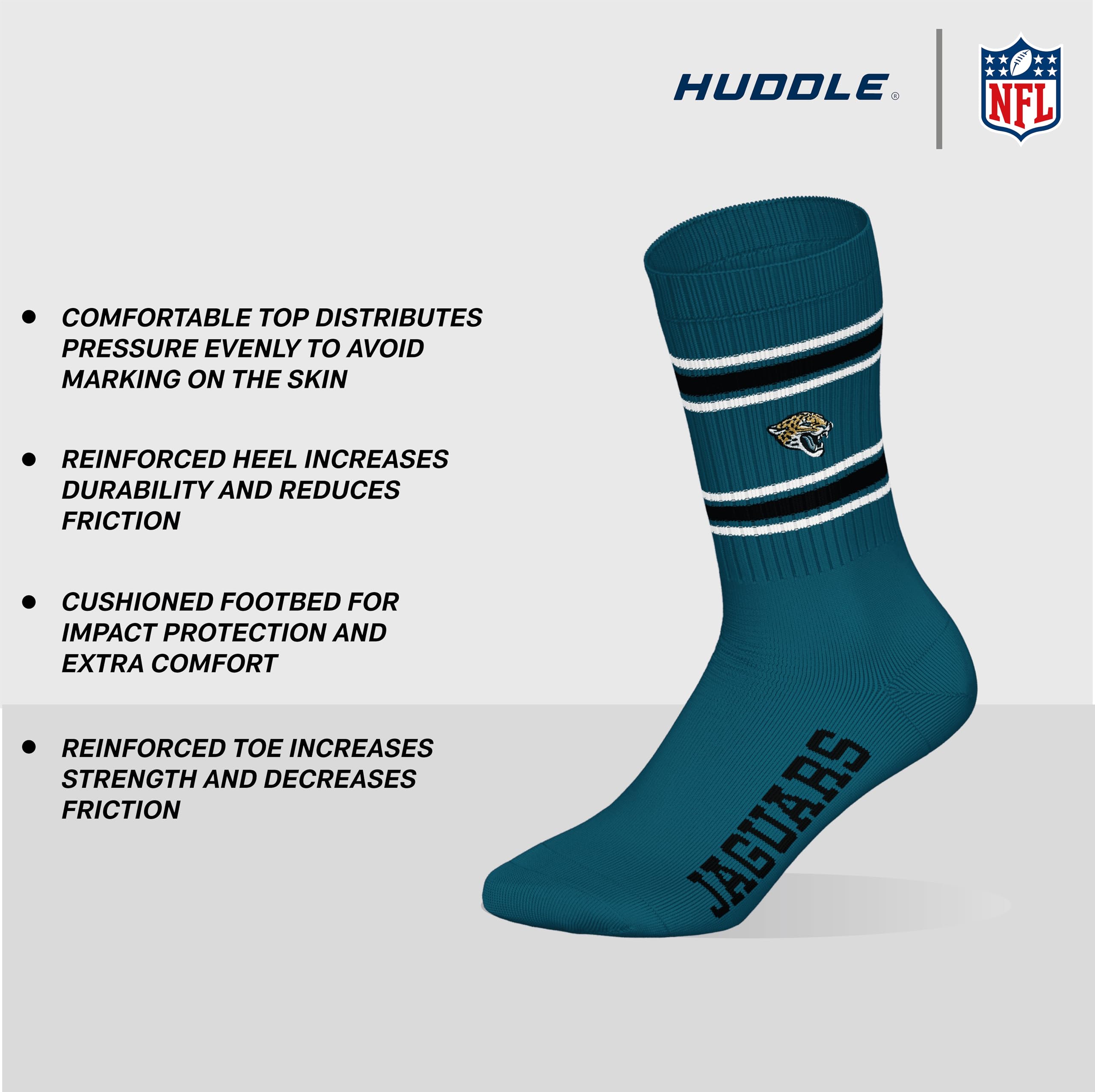 JACKSONVILLE JAGUARS 3pk Crew Socks - TEL/WHT/BLK - 43/46
