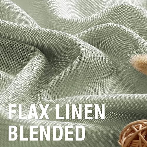 Miniatura 2 de H.VERSAILTEX Cortinas de lino natural de 63 pulgadas de largo para sala de estar, 2 paneles con pestañas traseras, bolsillo texturizado, filtrado de