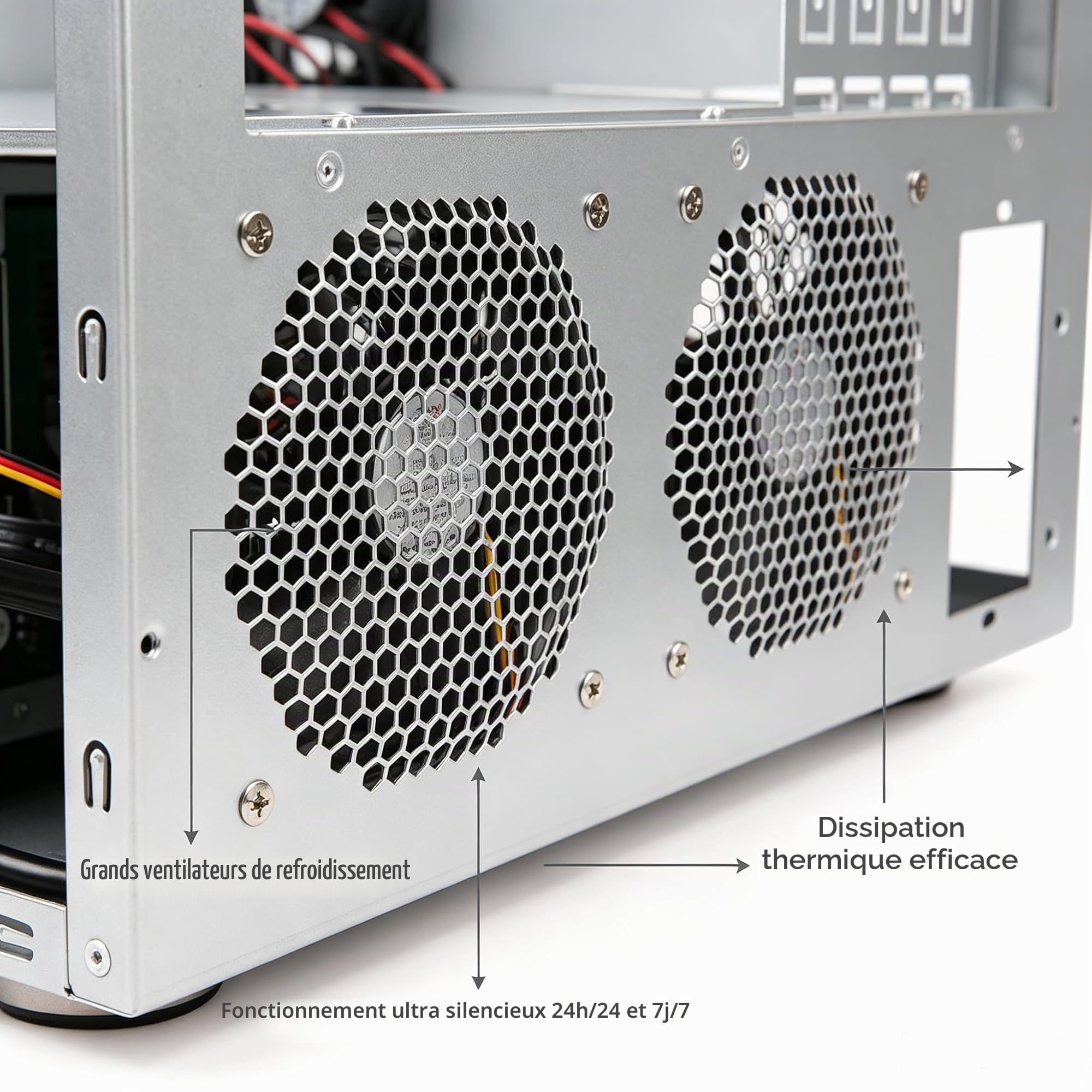 K7 Boîtier NAS 8 baies compatible avec les boîtiers d'ordinateur, carte mère Micro-ATX Mini-ITX, 3 ventilateurs, plateau de 8 x 2,5/3,5", serveur de stockage réseau pour la maison (sans disque