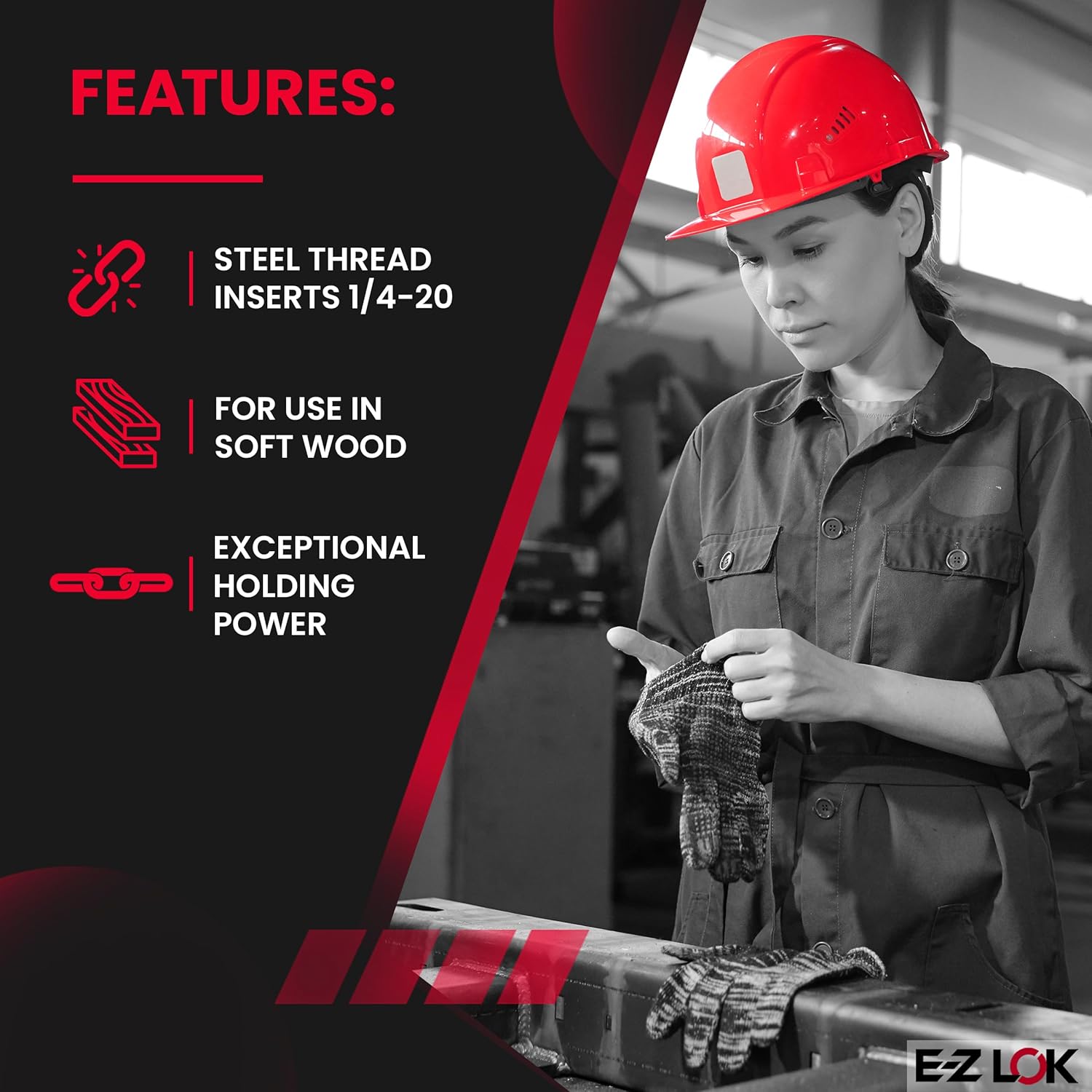 E-Z LOK Threaded Inserts for Wood, Repair Installation Kit, Includes Steel Hex Drive Flanged Thread Inserts, 1/4-20 Internal Thread, 15mm Length, Drill, Installation Tool