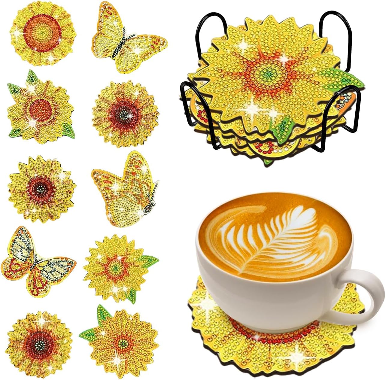 HASTHIP® 10Pcs Sunflower Diamond Painting Coasters with Holder, 5D Full Drill DIY Spring Diamond Art Coaster Acrylic Round Coaster for Beginners Adults and Kids Art Craft Supplies, Style E (B0CYFZTNDX) Amazon Price History, Amazon Price Tracker
