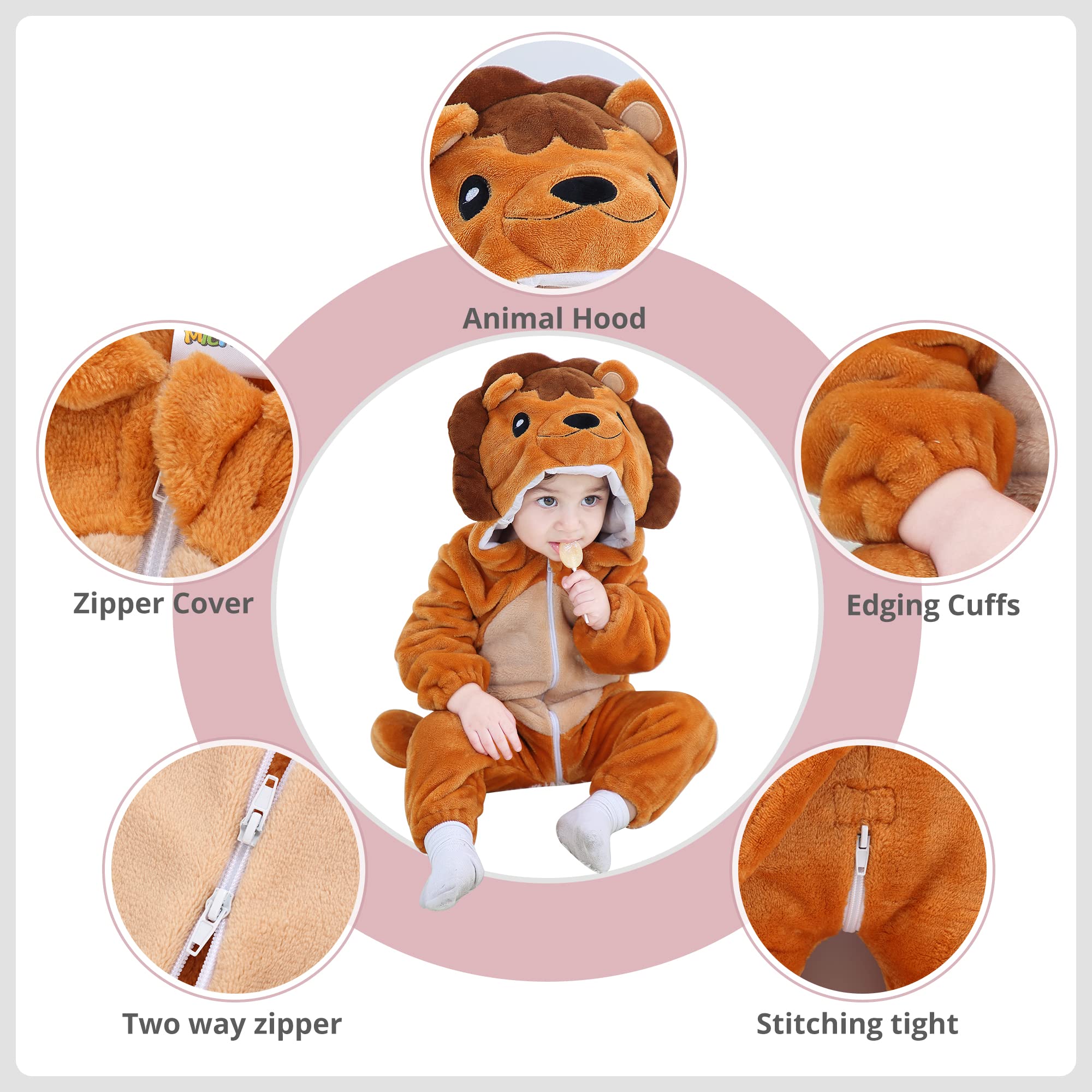 l'hiver Unisexe Bébé Grenouillère à Capuchon Animal 0-36 Mois | Tout-Petit Halloween Flanelle Cosplay Combinaison,Garçons Filles Dessin Animé Déguisement,Mignonne Barboteuse