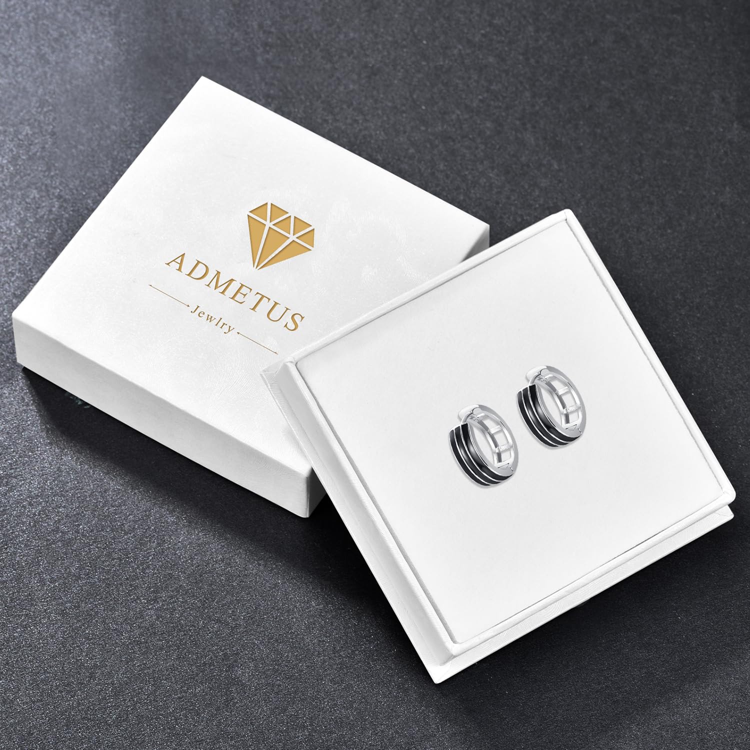 ADMETUS Hoop Earrings 925 Sterling Silver Black Sleeper Earrings Hypoallergenic Huggie Earrings Jewellery Gifts for Men Women with Gift Box