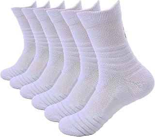 Mid-Crew Basketball Socks 6 Pairs - Arch Support Non-Slip Socks with Cushioned Sole & Mesh Ventilation for Men/Women