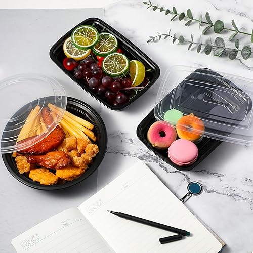 Miniatura 4 de Bokon Paquete de 100 recipientes de plástico para preparación de comidas con tapas, contenedores desechables apilables para el almuerzo para