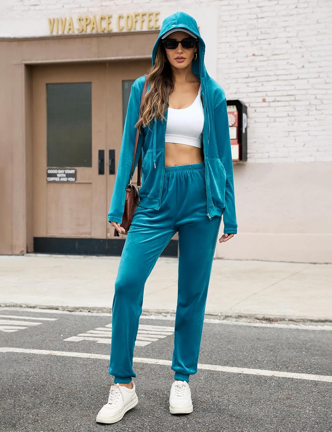 Velour Tracksuit Womens 2 Piece Outfits Velvet Sweatsuit Full Zip Up Hoodie Jacket Jogger Lounge Set - Image 4