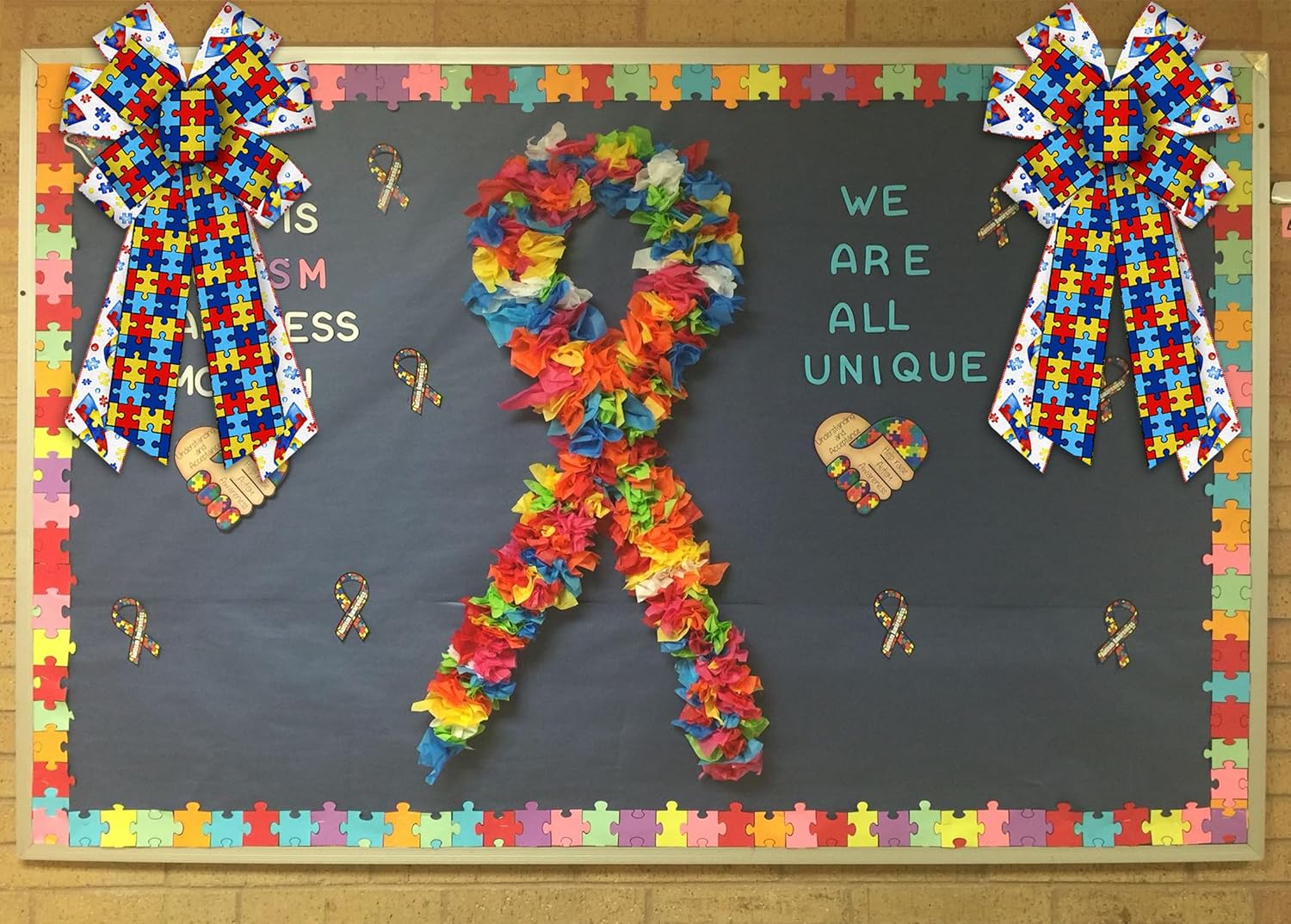 ABTOLS Large Autism Awareness Bow for Wreath, Front Door, Colorful Burlap Ornament Tree Topper for Support Groups Fundraisers Indoor Outdoor Decor - Image 5