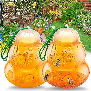 Wasp Trap Bee Traps Catcher, Wasp Traps Outdoor Hanging, Wasp Repellent Trap Deterrent Killer Insect Catcher, Non-Toxic Reusable Yellow Jacket Trap (2 Pack Traps)
