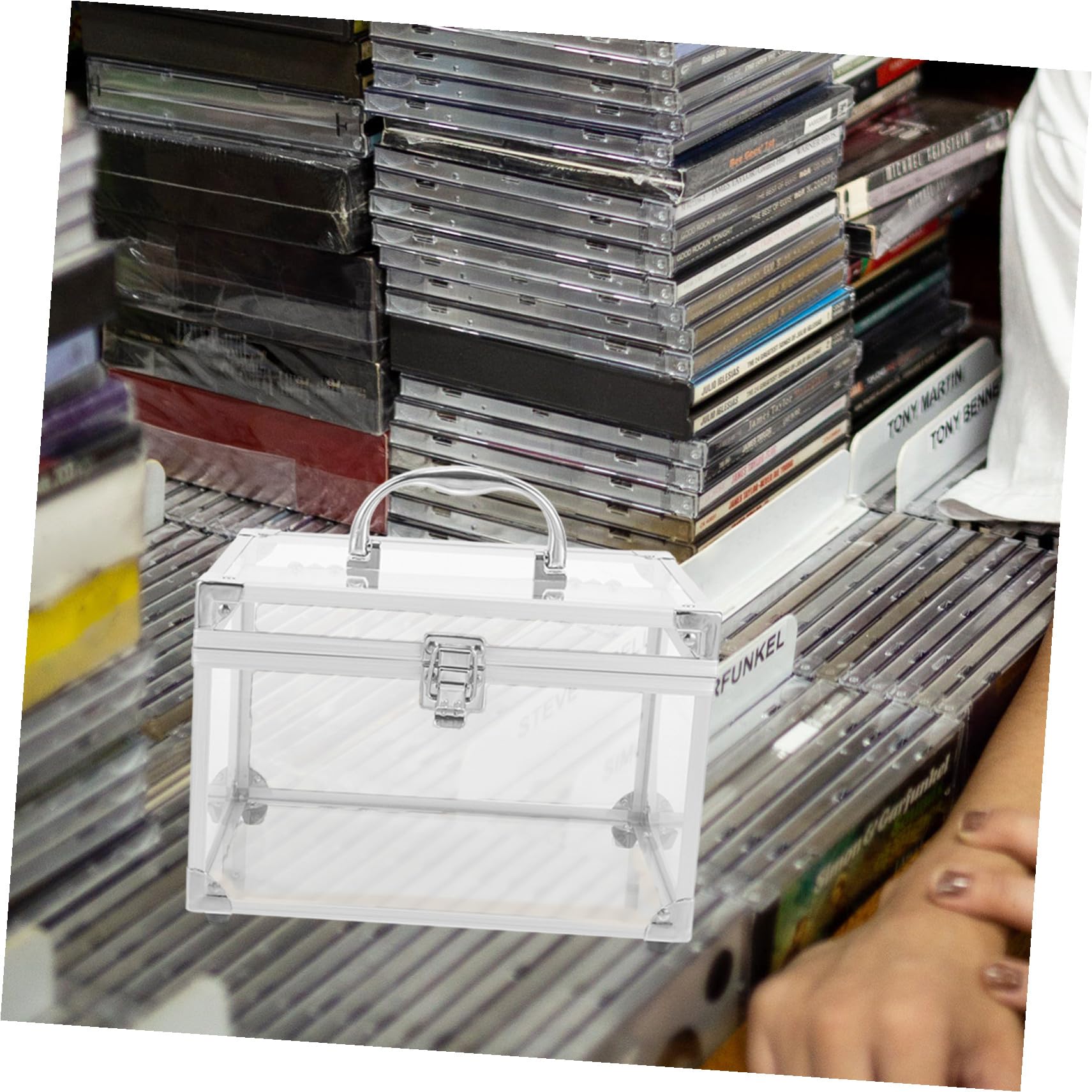 TEHAUX Scatola Porta Dvd Trasparente con Maniglia Organizer Compatto per CD e Dvd Custodia Salvaspazio per Dischi Contenitore Portatile Facile da Trasportare per Musica e Film