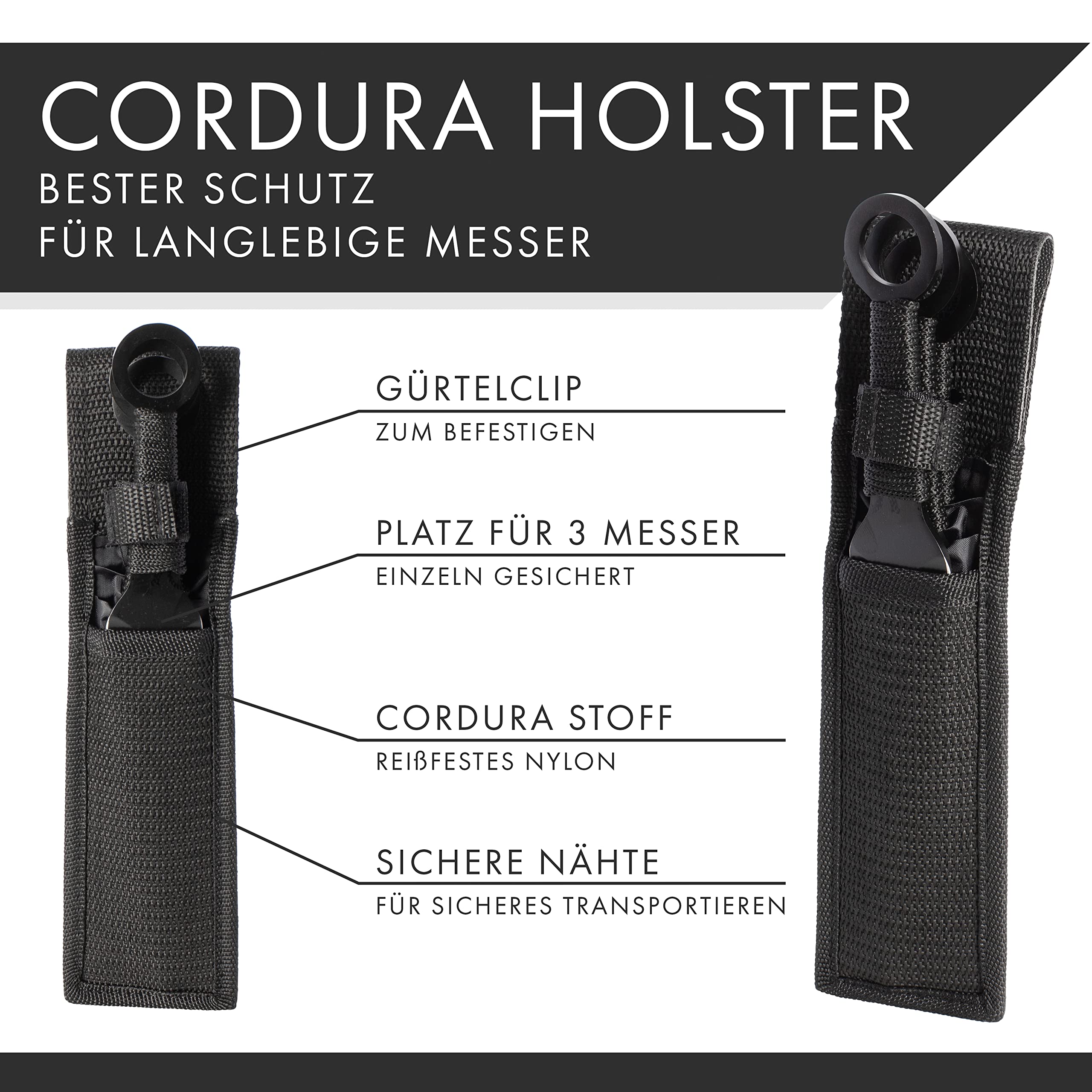VIKING GEAR® 6X EXPENDABLE Wurfmesser Profi Kunai ca. 22,5 cm - Throwing Knife - Trainingsmesser - Gürtelmesser - Wurfmesser Set inklusive Holster aus Nylon - schnelles Werfen Messer schwarz Edelstahl