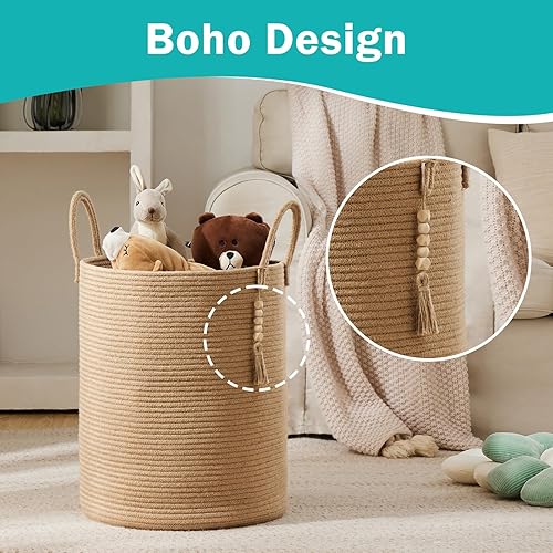 Miniatura 8 de YOUDENOVA Jute Rope Laundry Hamper Basket, 58L Tall Woven Collapsible Baskets for Blanket Organizing Clothes Hamper for Laundry Bedroom Storage
