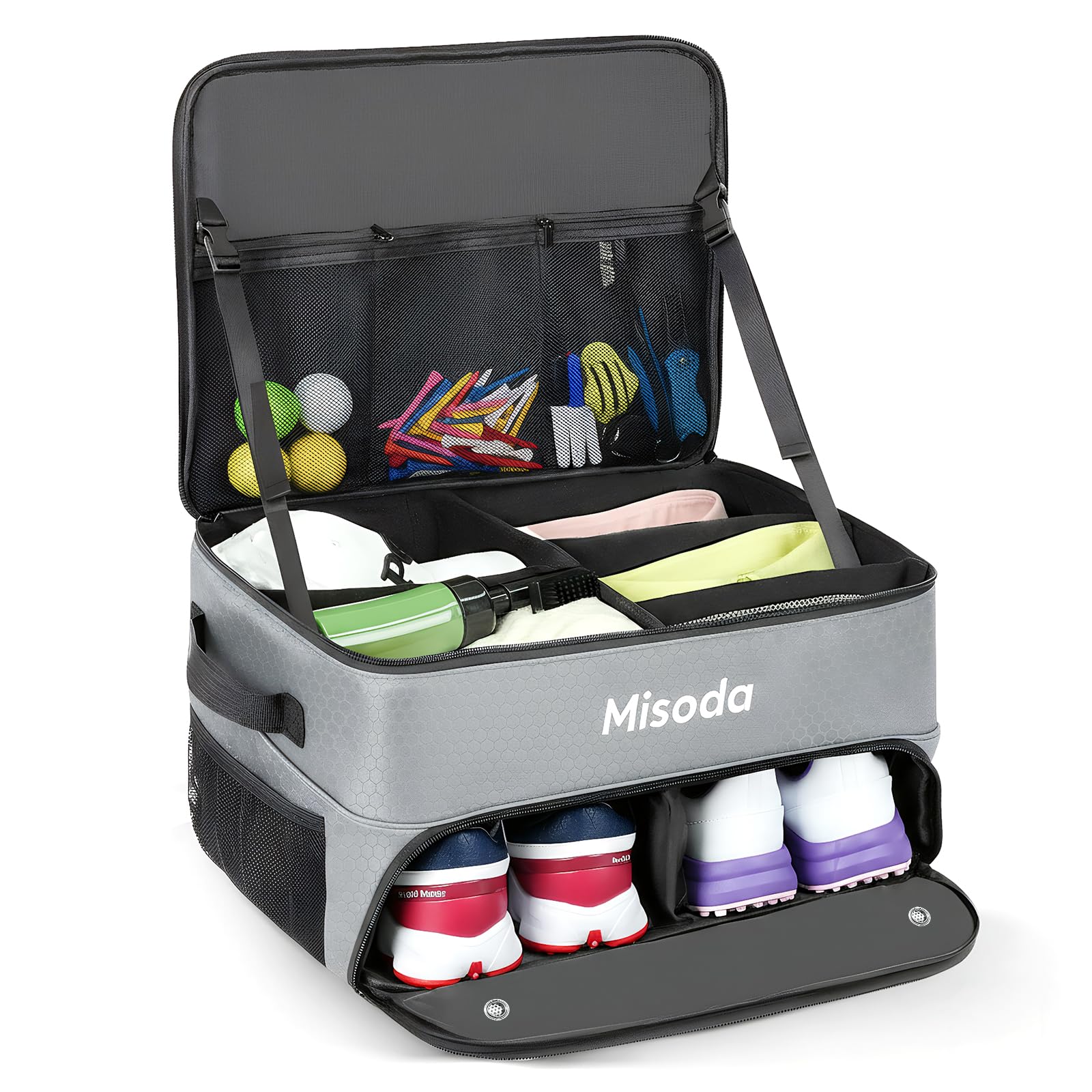 Golf Trunk Organizer with Shoe Storage, Golf Gifts for Men,2-Pair Capacity, Waterproof Car Trunk Locker Storage Box for Golf Gear and Accessories,Golfer Gifts (Grey)