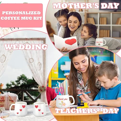 Miniatura 6 de Mifoci Juego de tazas pintadas de 14 piezas, kit de taza de café personalizada, tazas con las que puedes decorar, kit de decoración de taza de café,