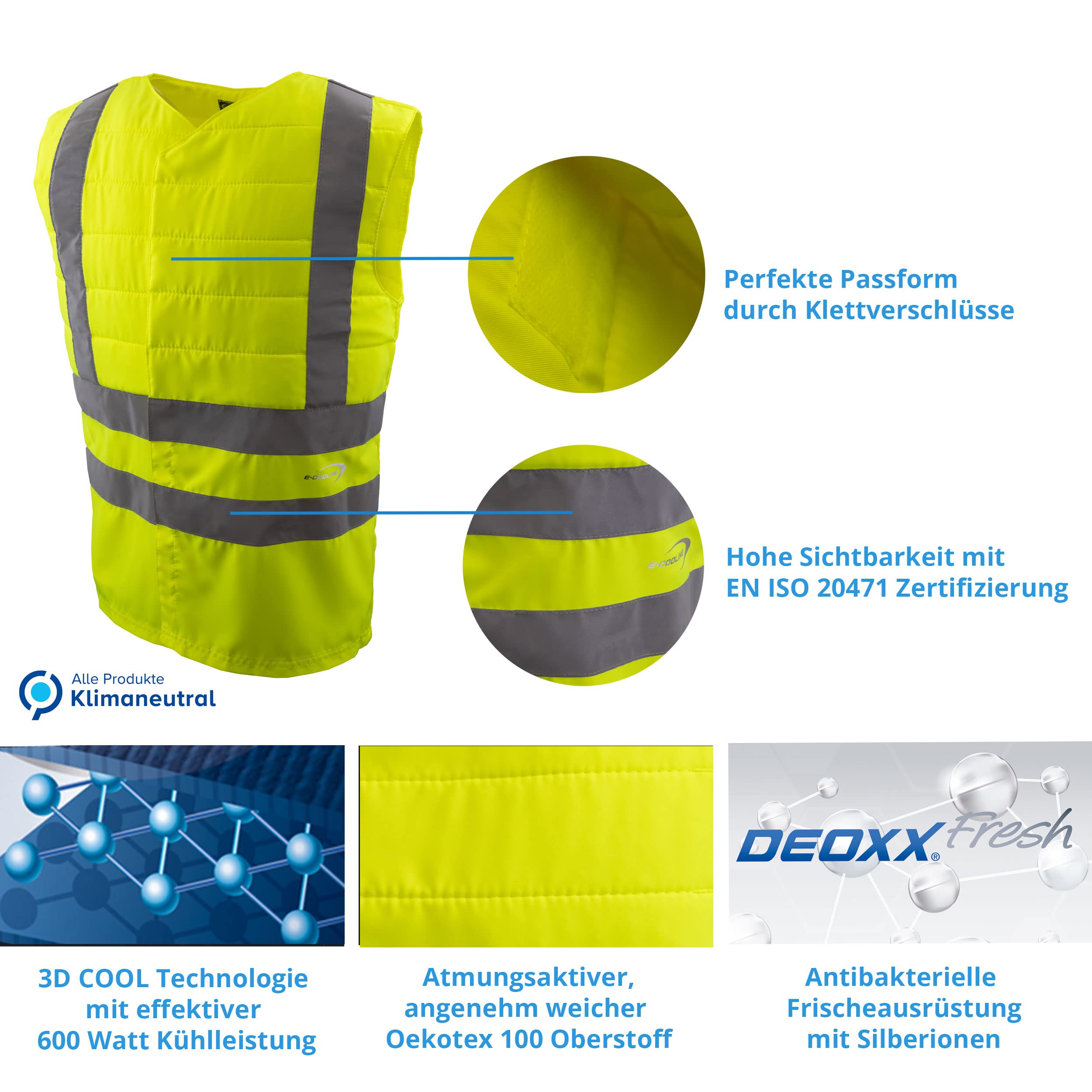 E.COOLINE PowerSignal SX3 Signalweste - atmungsaktive Warnweste - Klimaanlage zum Anziehen - klimatisierte Kleidung - Körperkühlung - waschbar - Made in Germany