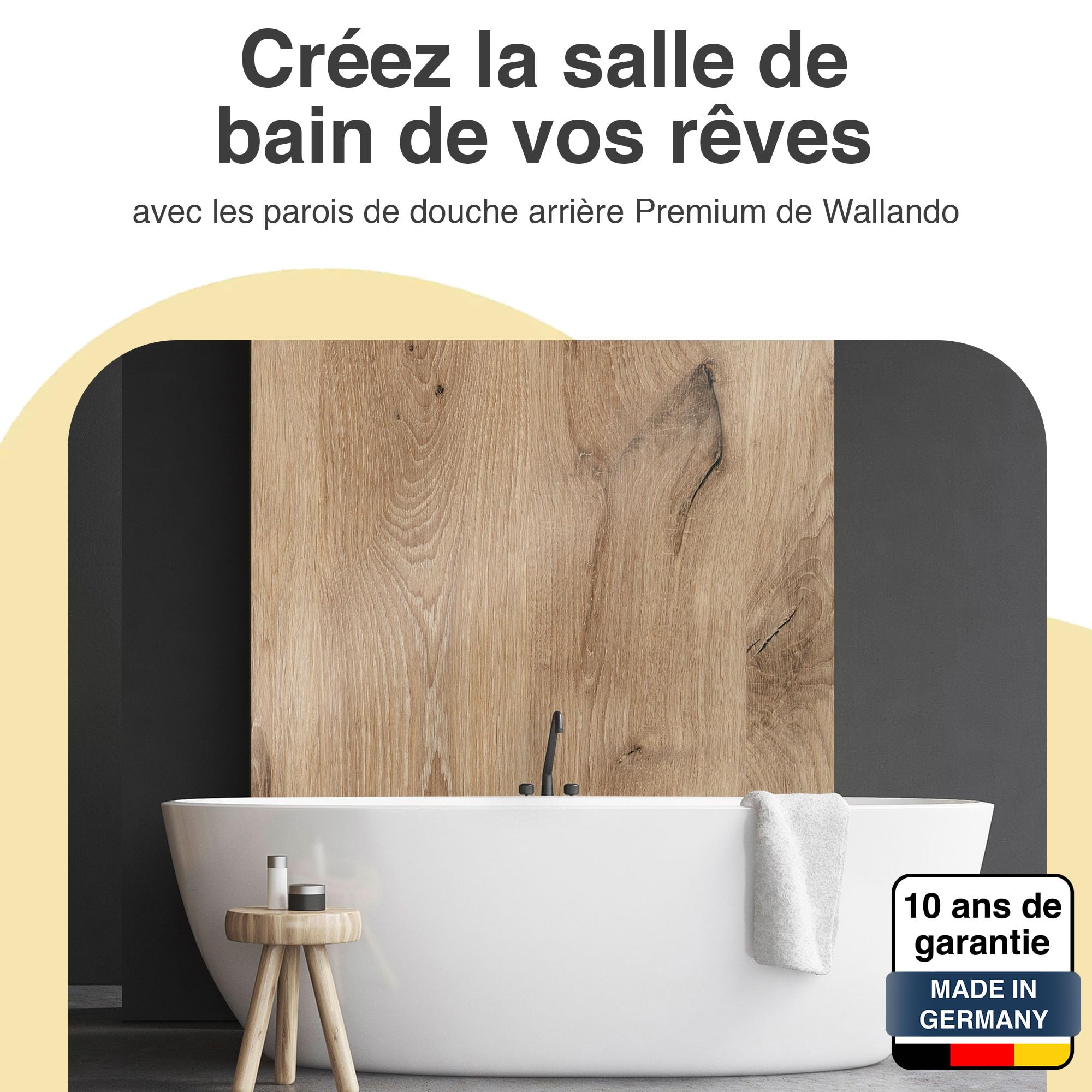 WALLando Panneau mural de douche (Chêne Forêt Noire clair/250x100cm) – Panneau en PVC facile à installer & résistant à l'humidité – Revêtement mural premium – Fabriqué en Allemagne