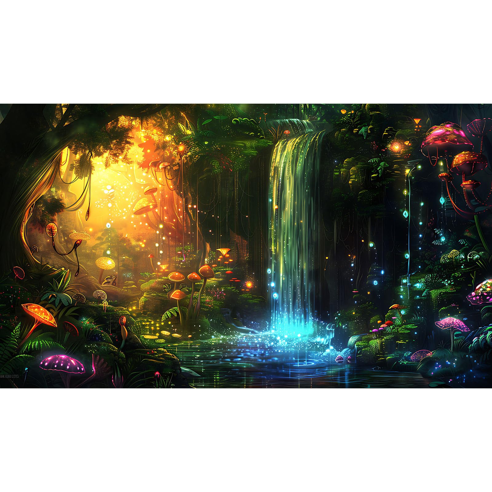 Fantasy Forest Aquarium Background Magic Waterfall Enchanted Forest Fish Tank Background Waterfall Stream Vibrant Flora Reptile Tank Backgrounds Sunray Mushroom Oasis Terrarium Backgrounds 30x18in