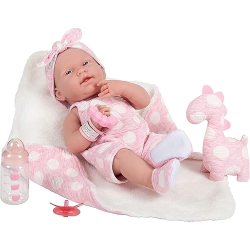 JC Toys La Newborn All-Vinyl-Anatomically Correct Real Girl 15" Baby Doll in Pink and Deluxe Accessories, Designed by Berenguer.