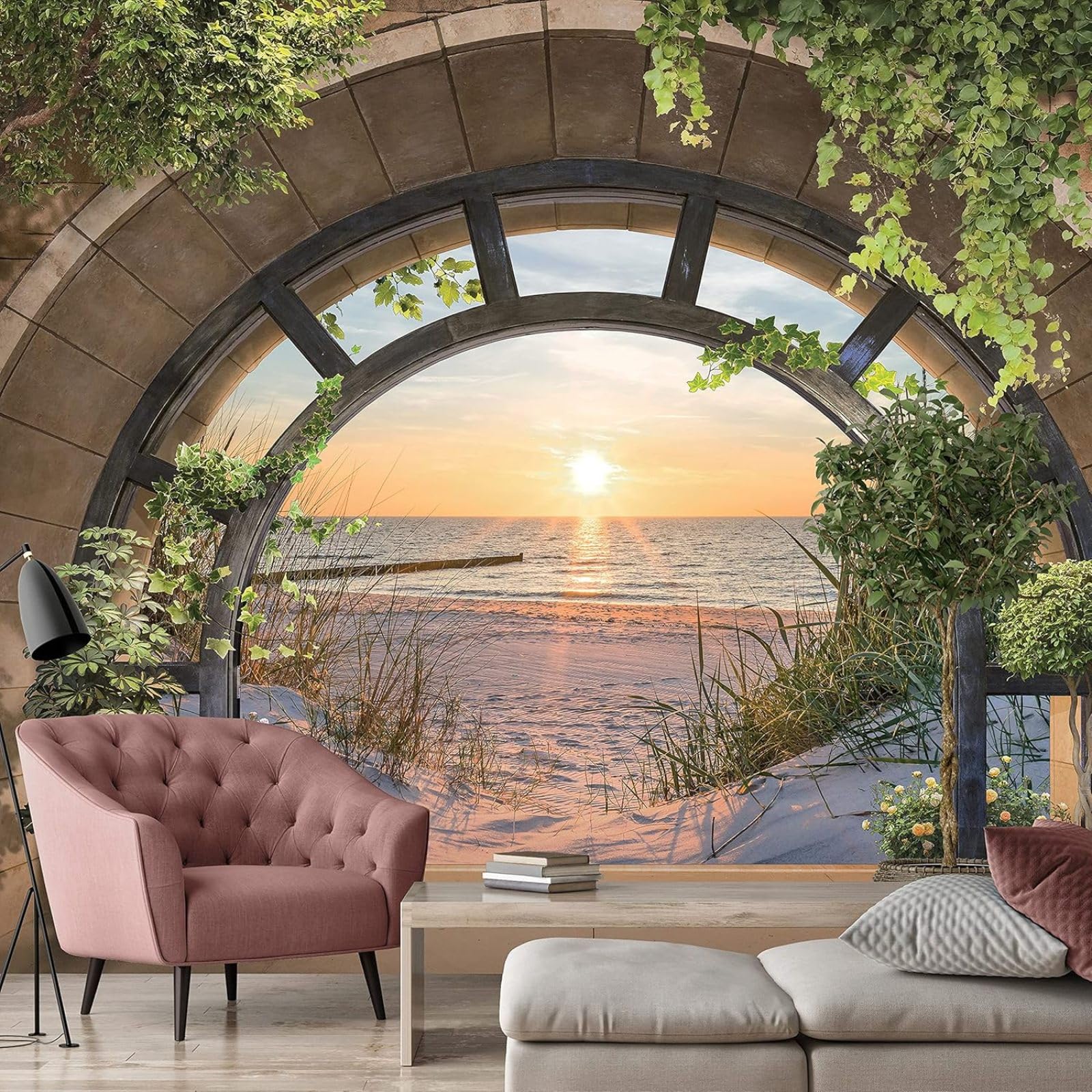 Kfjhgbdshhj 3D Mural Photo Mural-Wallpaper 3D-Effect Beach Sea Window With View Nature View Living Room Bedroom,200Cmx140cm Poster - Wall Sticker - Frameless Picture