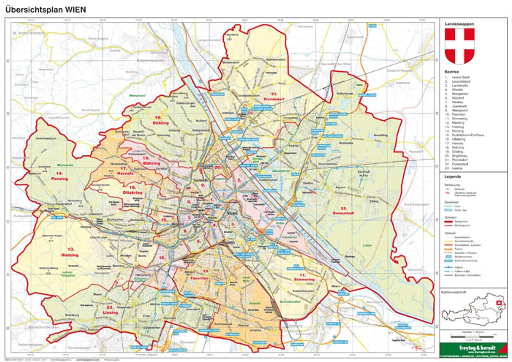 Wien politisch Planokarte 1 : 85.000