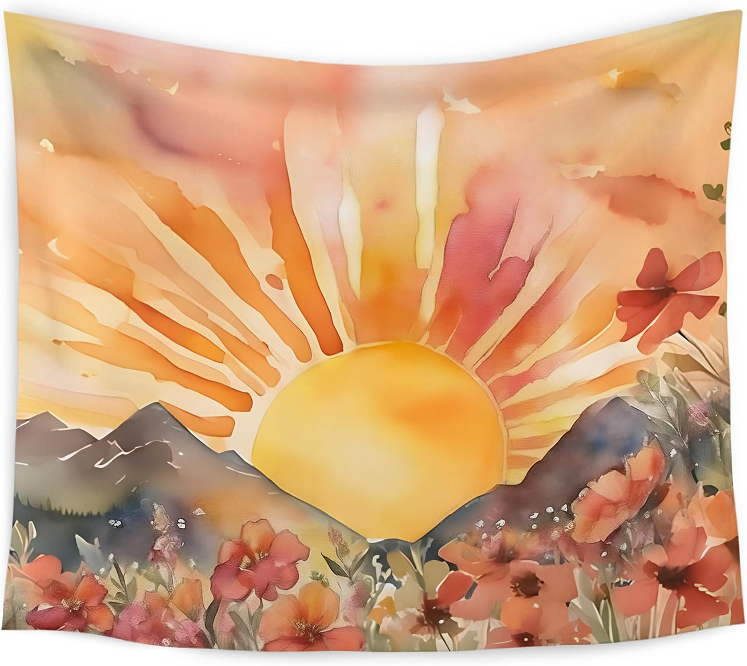 WARDOS Boho Sun Tapestry, Boho Tapestry Wall Hanging, Abstract Mid Century Modern Sunshine Sunset Sunrise Wildflower Mountain Landscape Wall Blanket Decor for Home Living Room Bedroom, 50x60 Inch