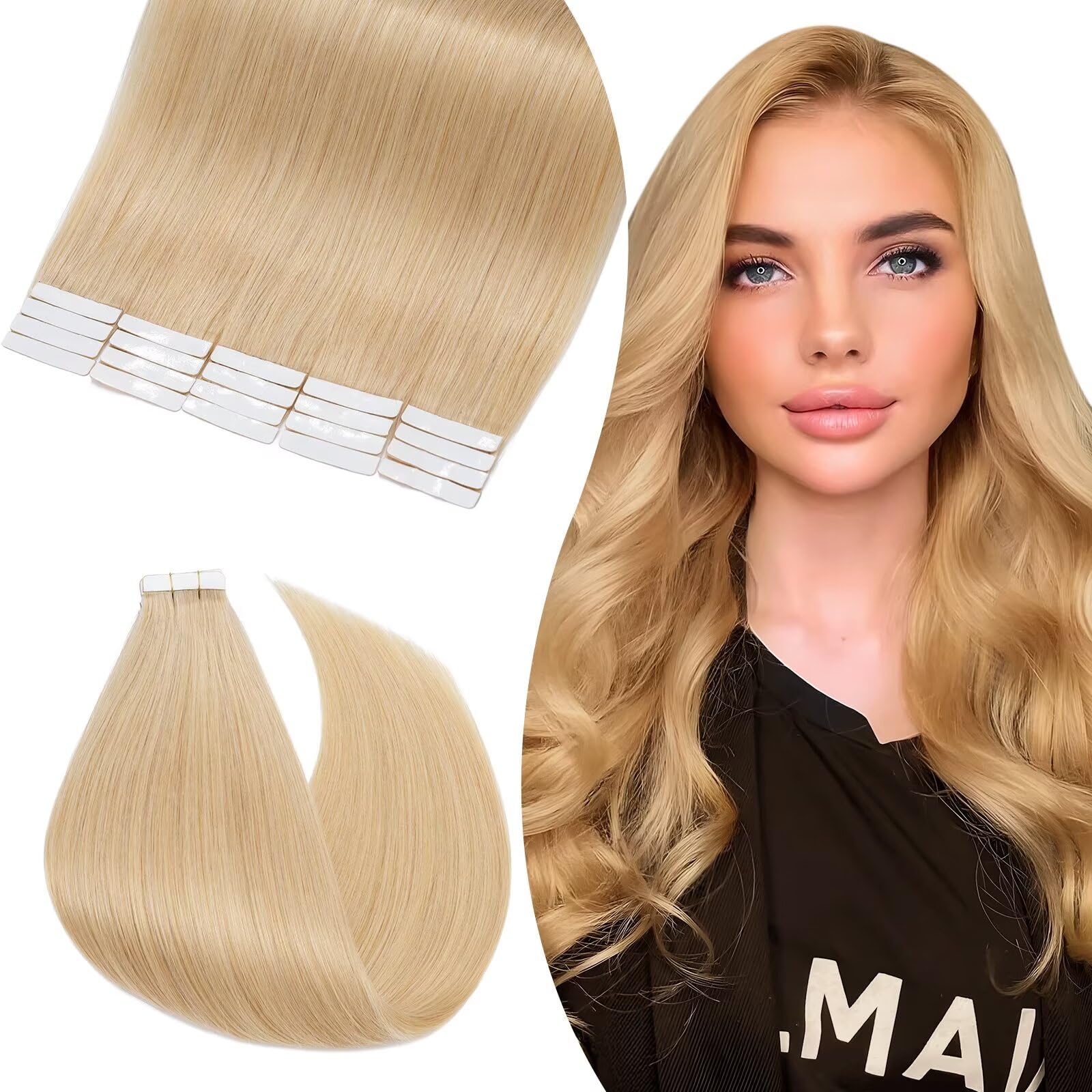 UK-Fashion-Shop 20pcs Tape Hair Extension Real Human Hair Remy Hair Extensions Straight Skin Weft Seamless Natural Blonde 24 14inch40g