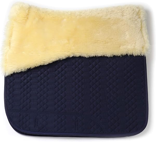 Engel Reitsport | SCHABRA1-D-MAR-MED | Schabracke | Steppstoff | Lammfell im Sattelbereich | Half Lined | Fellkranz vorne | Dressur | Stoff Marine Fell med. - 2
