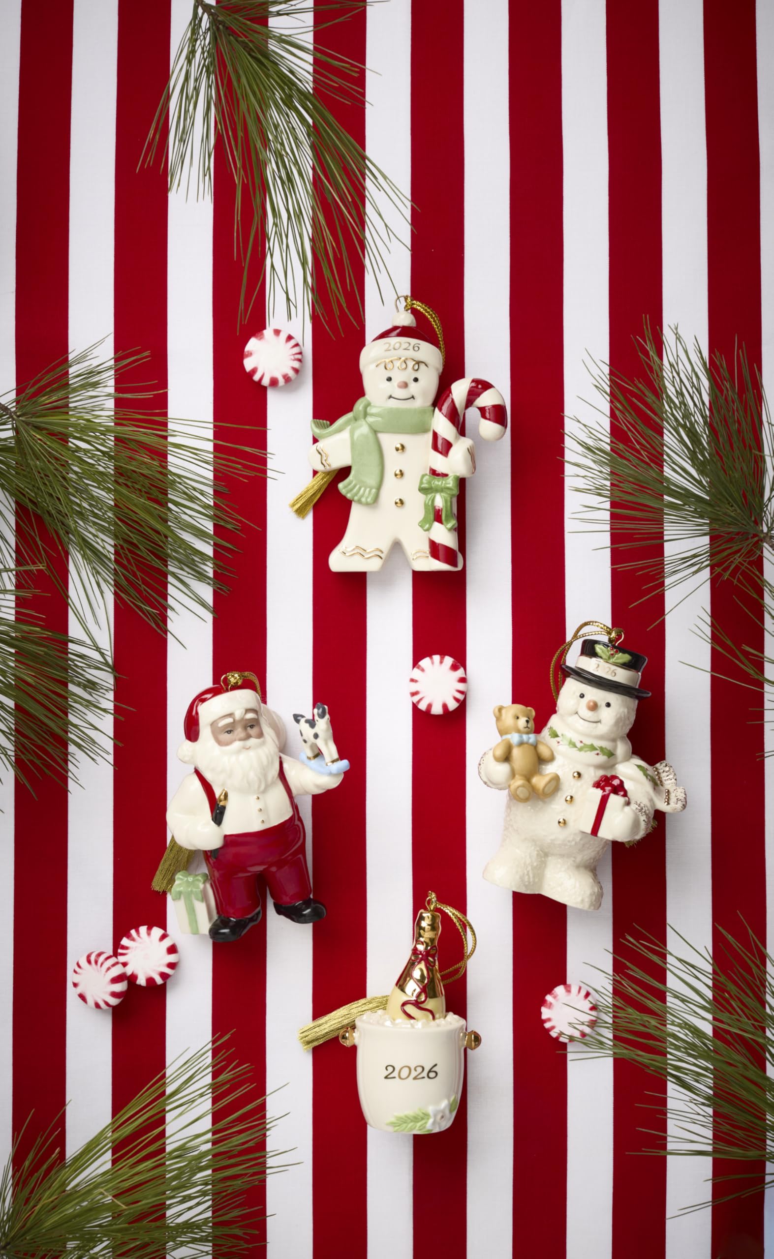 Lenox 898584 2026 - Decorazione a forma di omino di pan di zenzero con bastoncino di zucchero