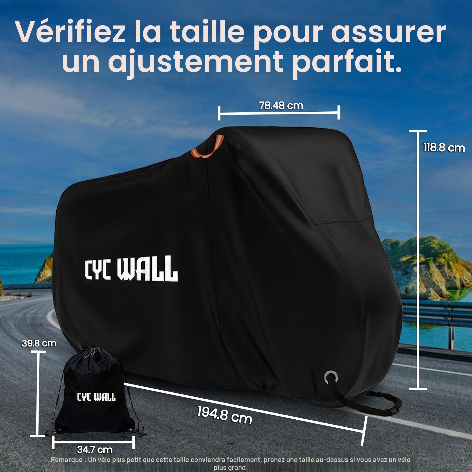 CYCWALL Housse de vélo d'extérieur pour 1 à 2 vélos – Robuste Oxford 600D résistant aux déchirures et au vent, housse imperméable pour le rangement extérieur, housse de vélo stationnaire