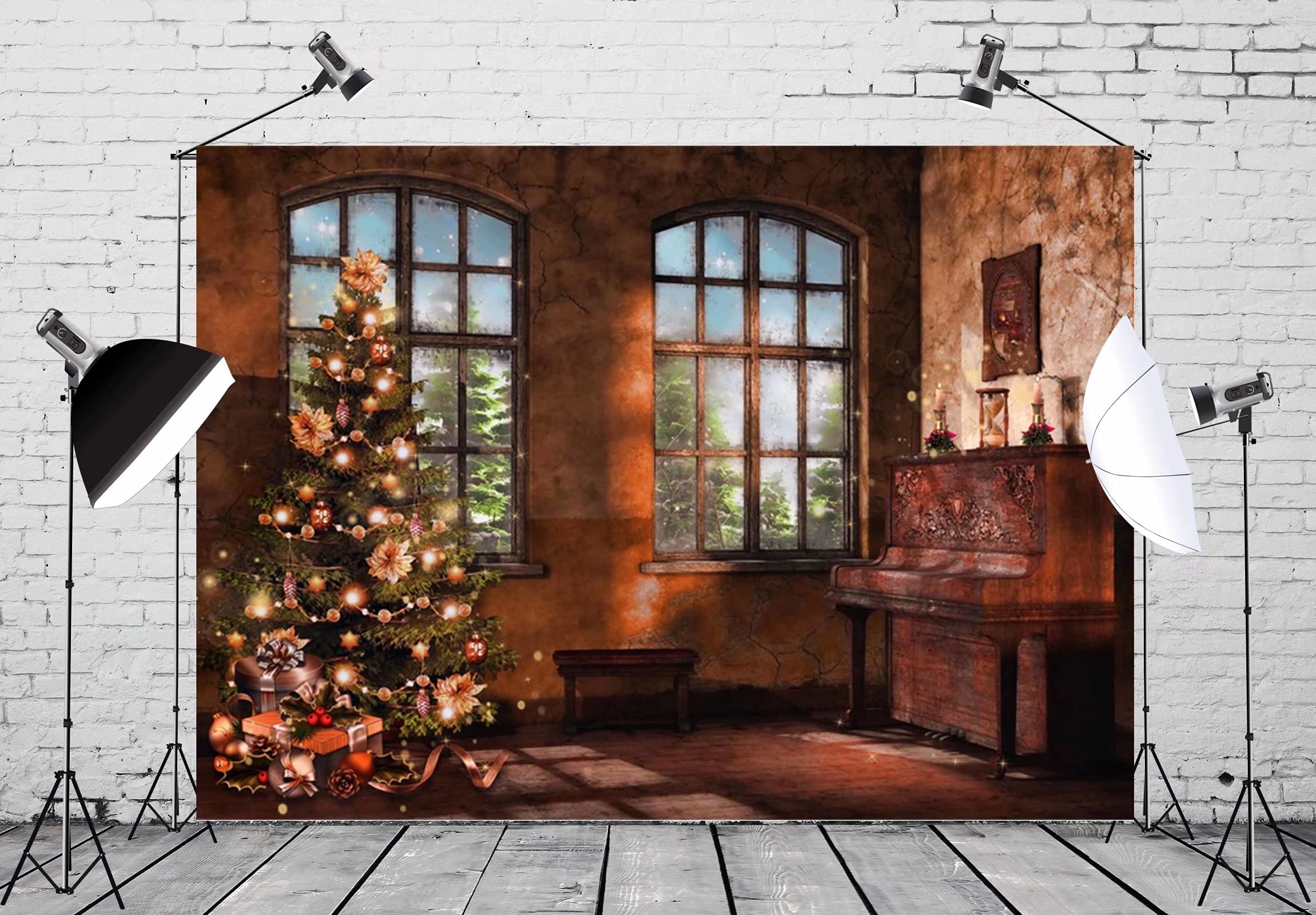 Amazon.co.jp: Loccor 5x3フィート クリスマス写真背景 ビンテージ
