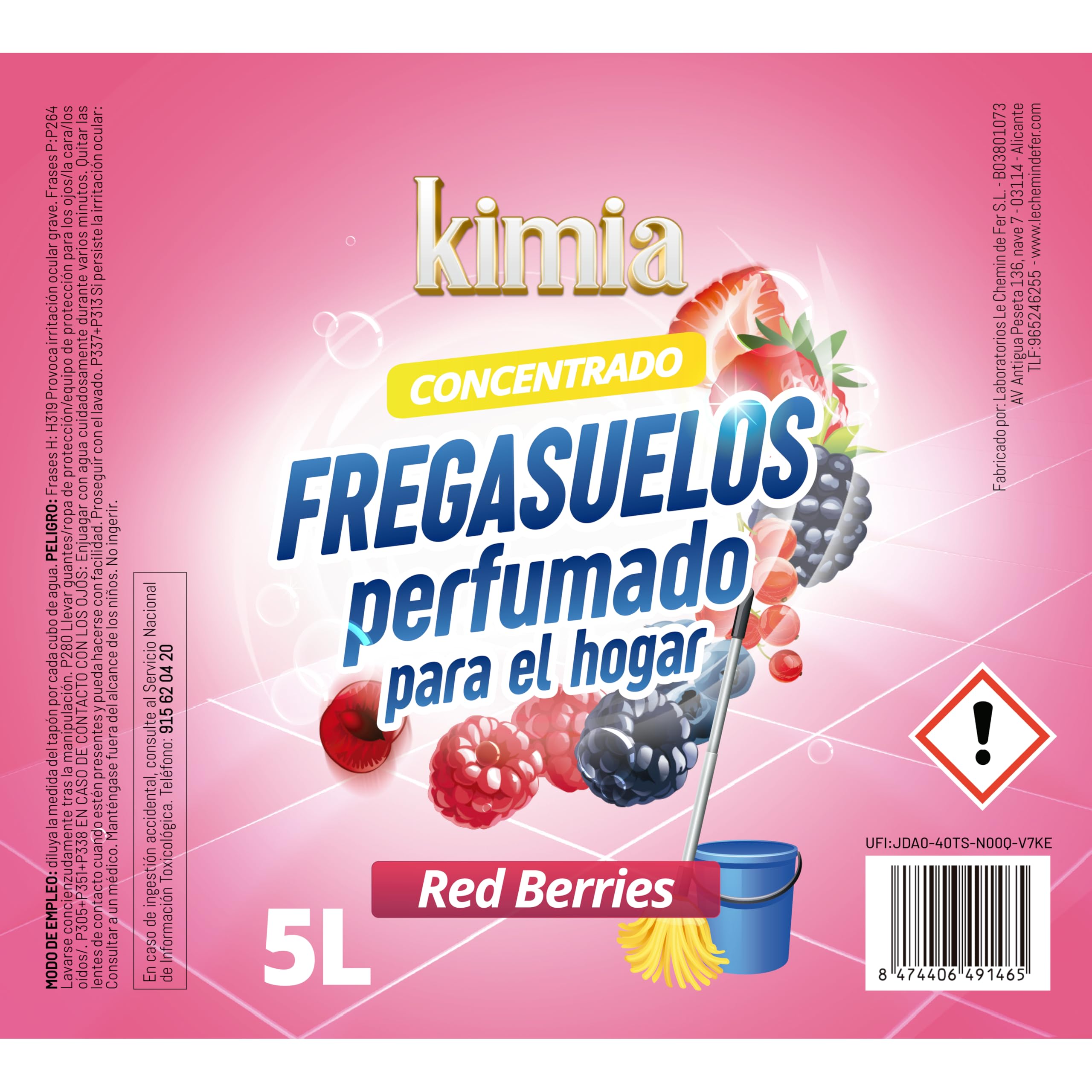 KIMIA - Pack Sensorial Concentrado Red Berries | Ambientador 5L+ Fregasuelos 5L | Fragancia Duradera Frutos Rojos | Fórmula Concentrada | Limpiador de Suelo | Limpieza Profunda