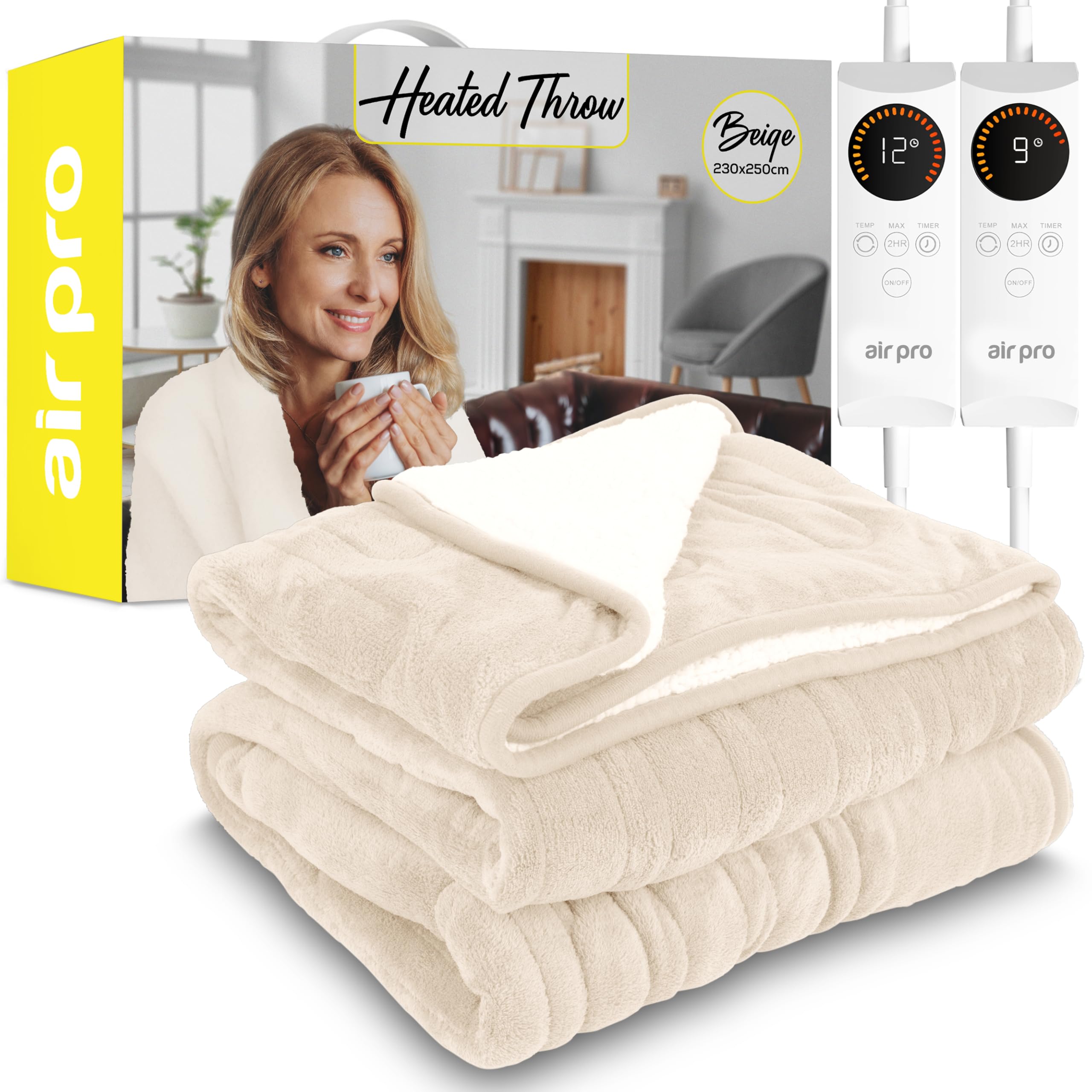 Air Pro Heated Throw - Electric Blanket - Digital Controller - Beige / 230Cm